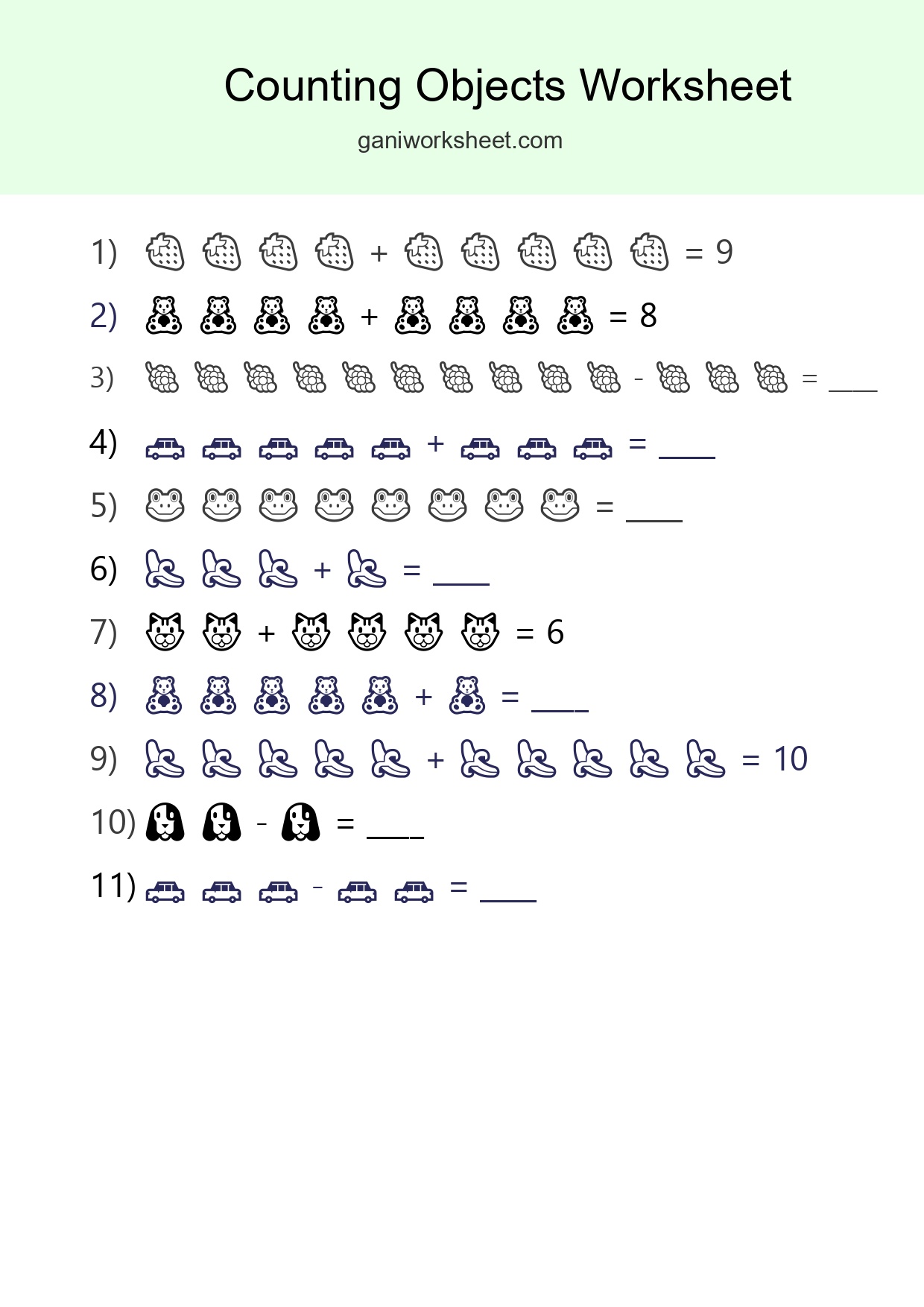 Kindergarten Count The Objects Worksheet - Part 1033