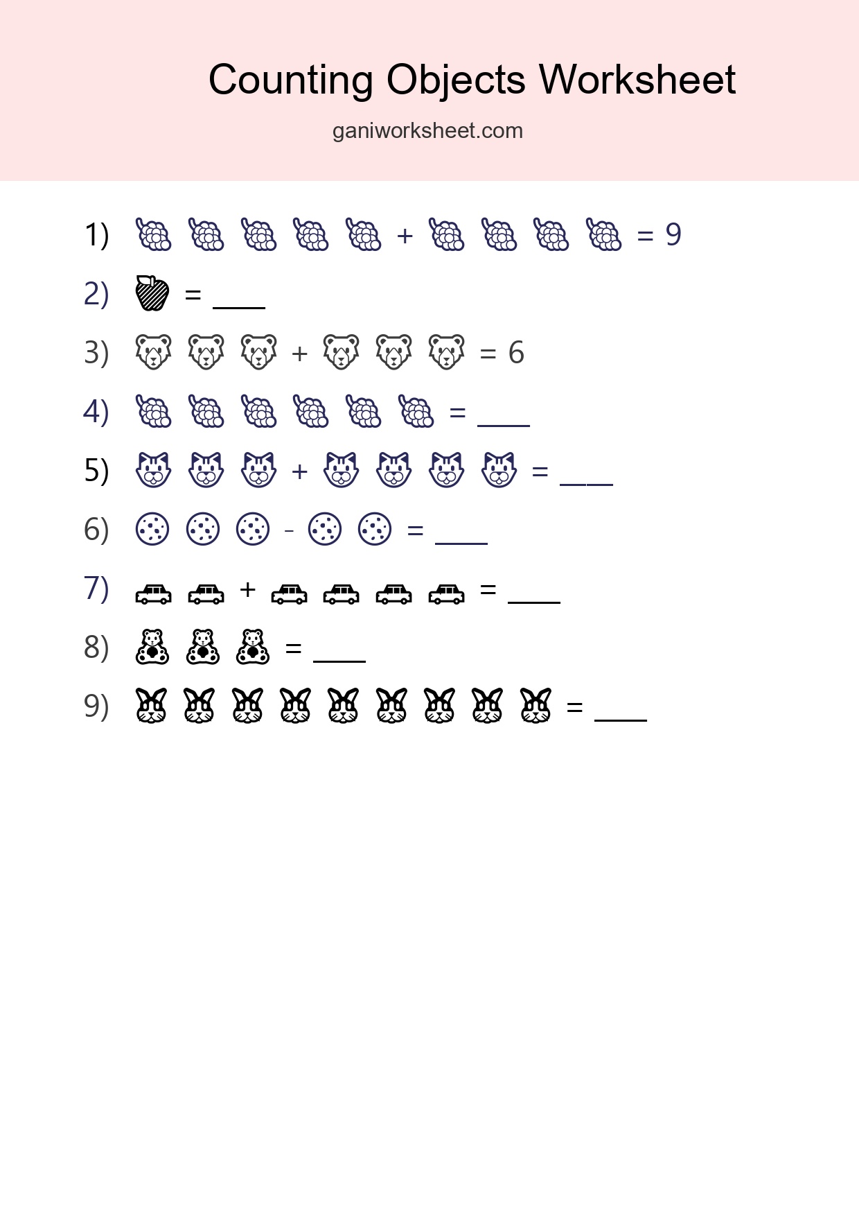 Kindergarten Count The Objects Worksheet - Part 1203