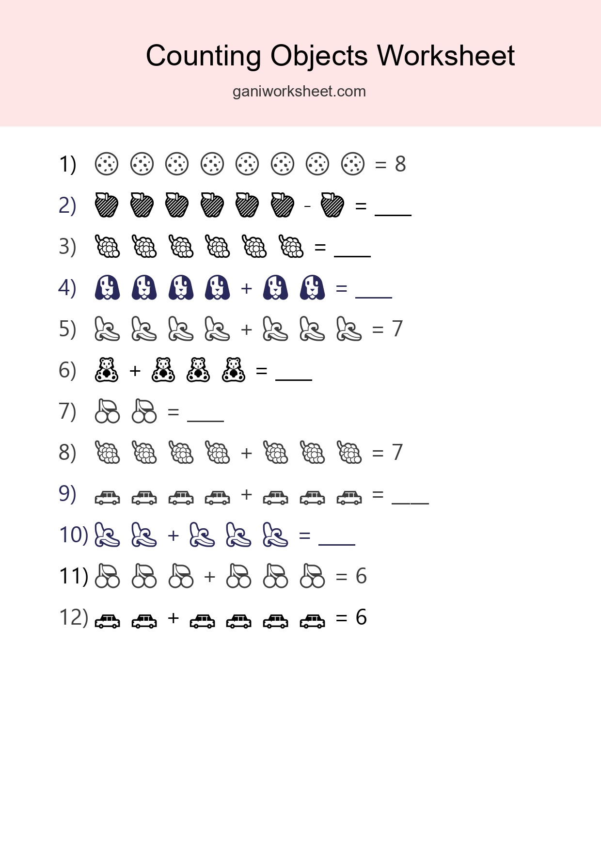 Kindergarten Count The Objects Worksheet - Part 1693