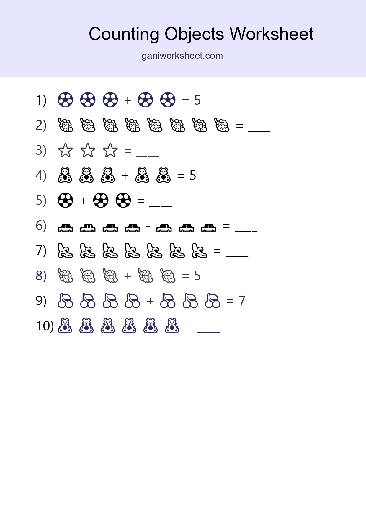Kindergarten Count The Objects Worksheet - Part 193