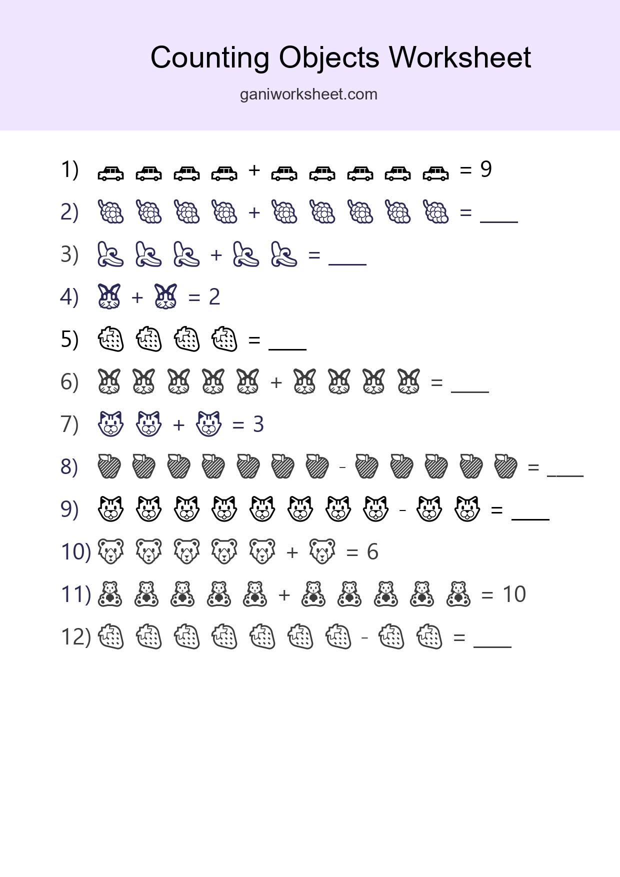 Kindergarten Count The Objects Worksheet - Part 333