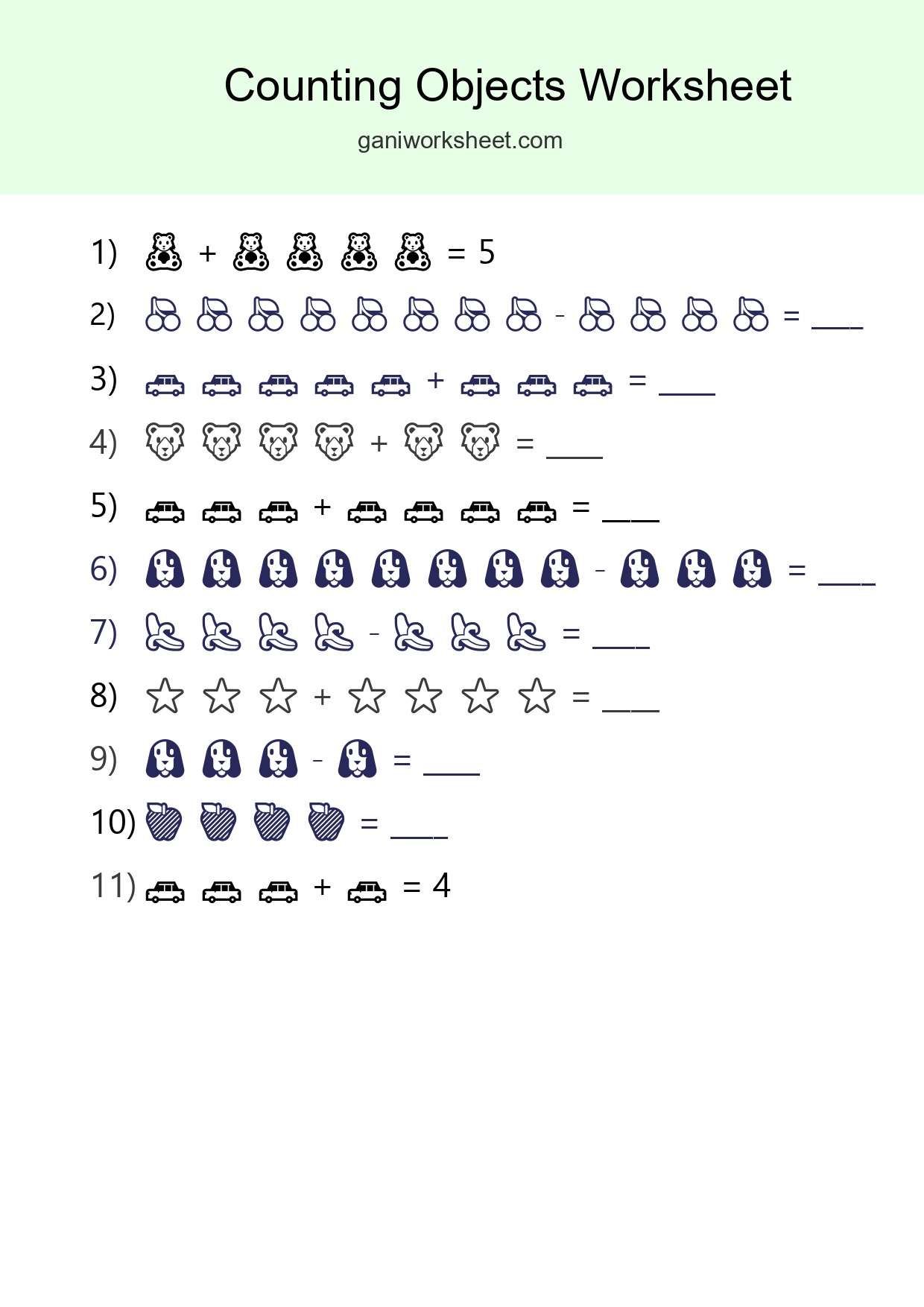 Kindergarten Count The Objects Worksheet - Part 543