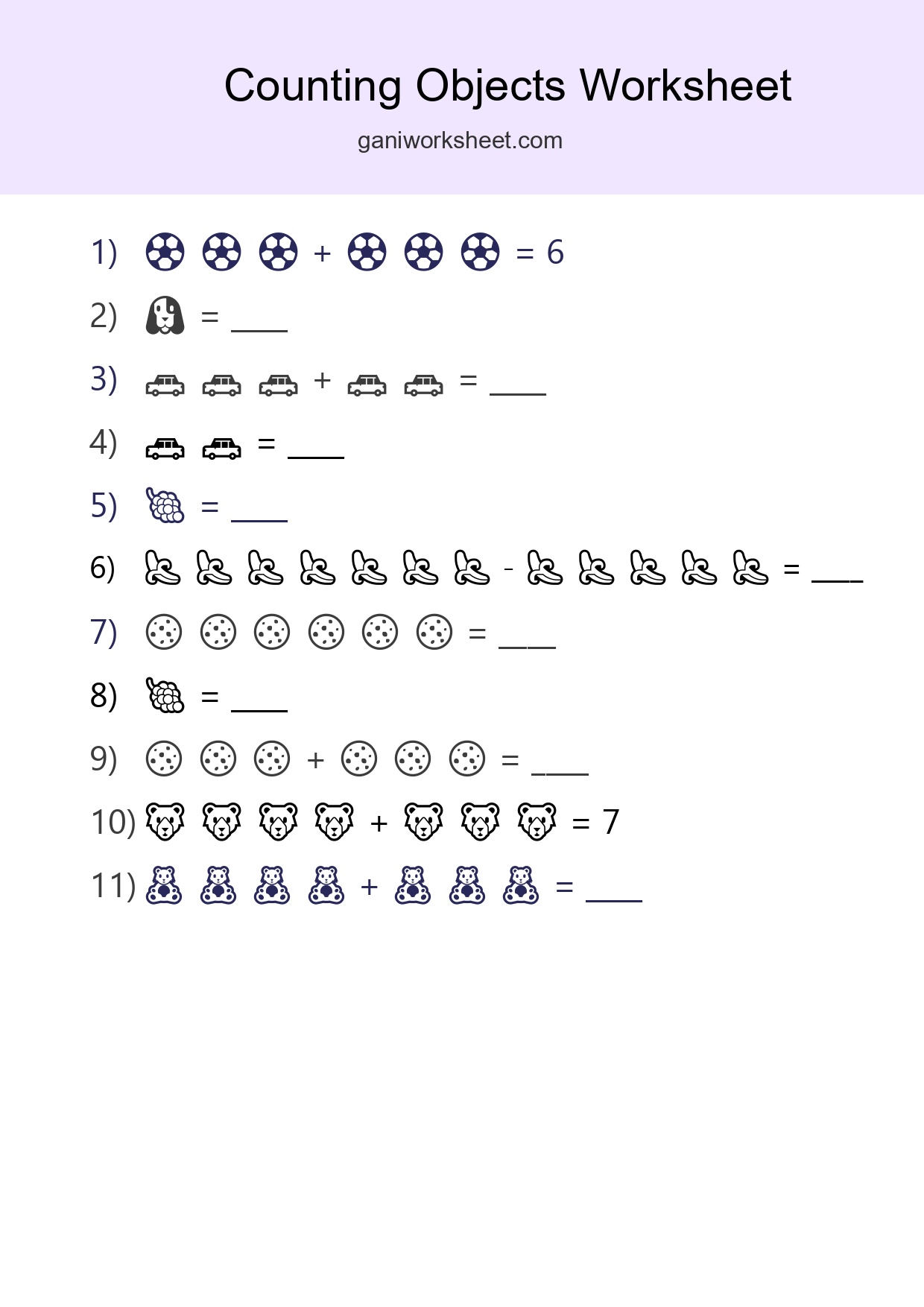 Kindergarten Count The Objects Worksheet - Part 633