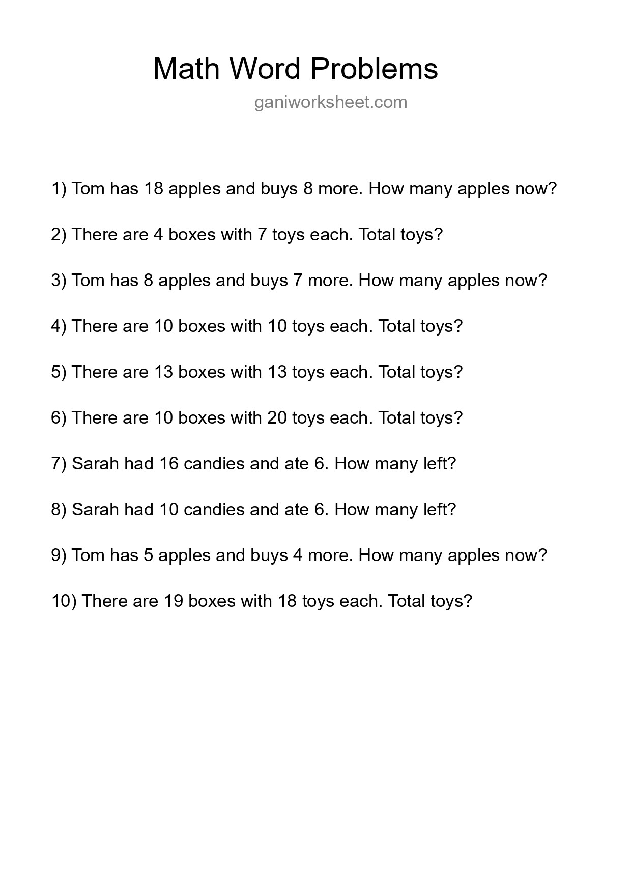 Math Word Problem Worksheet
