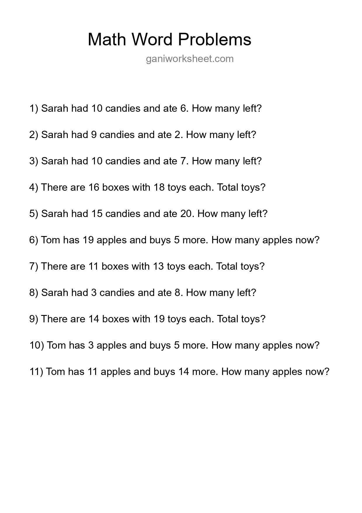 Math Word Problem Worksheet