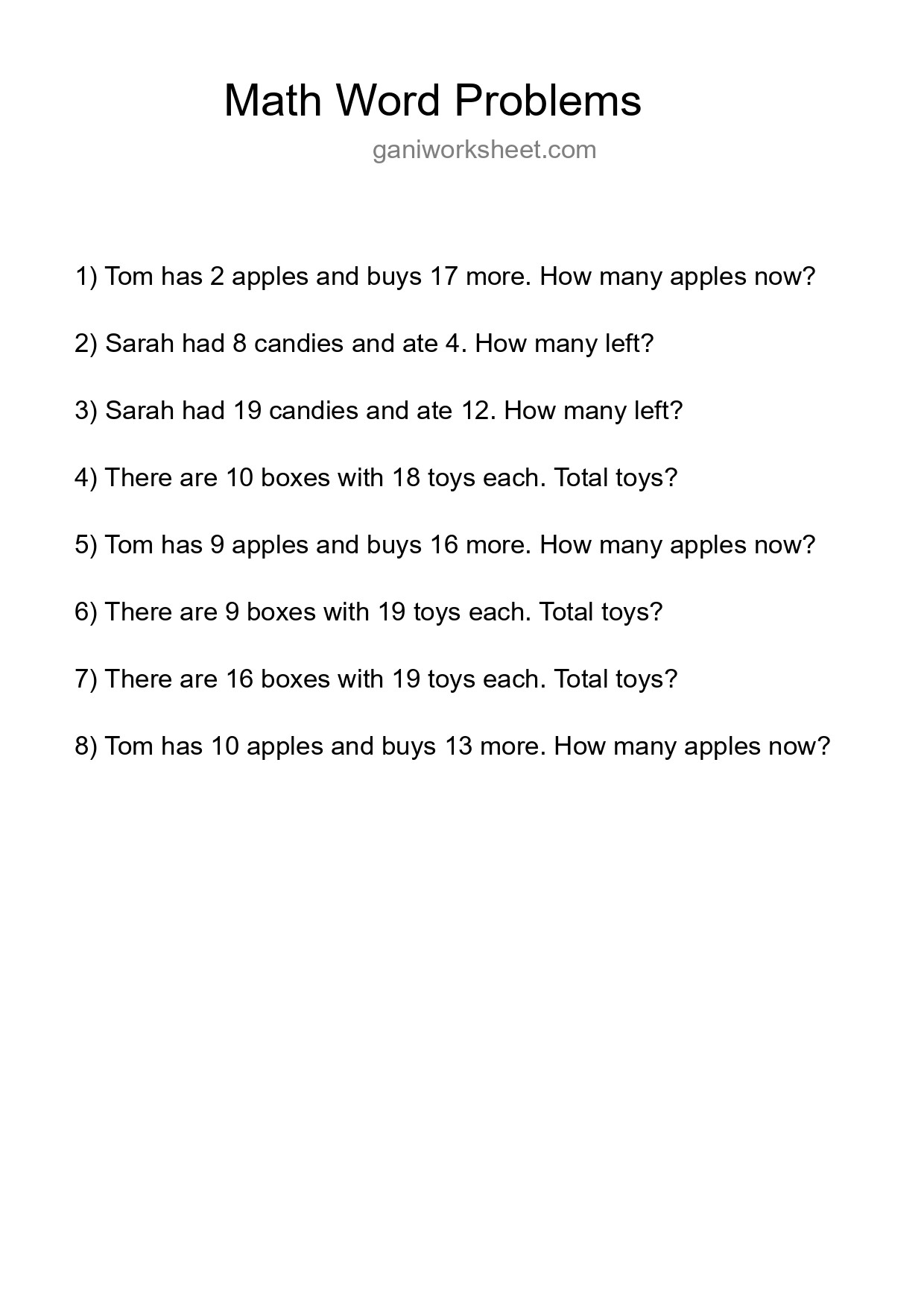 Math Word Problem Worksheet