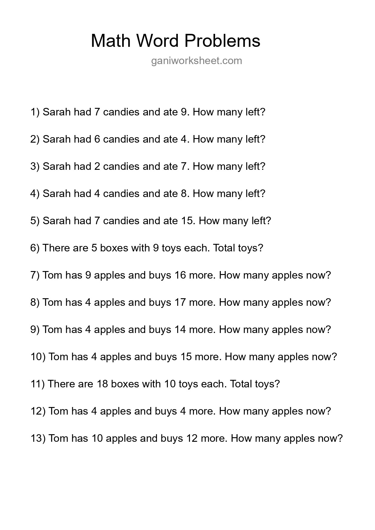 Math Word Problem Worksheet