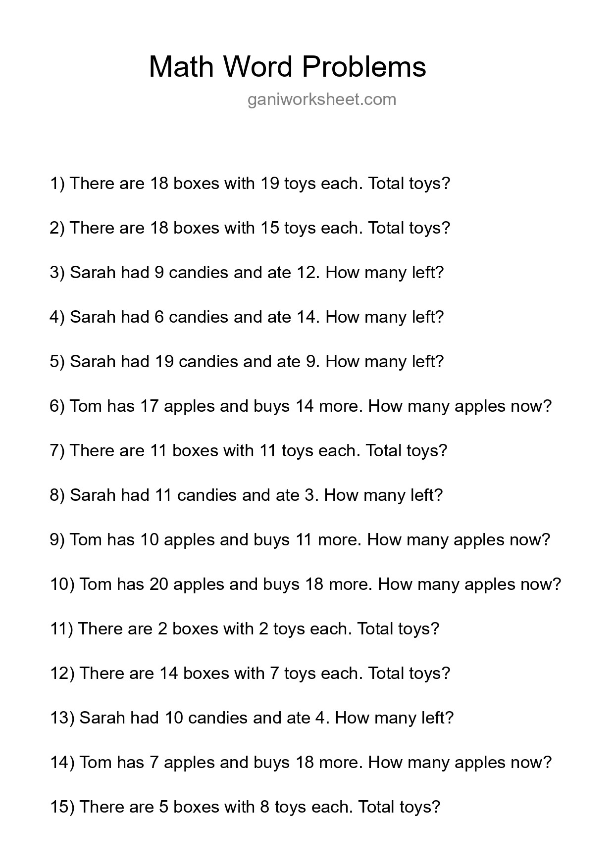 Math Word Problem Worksheet