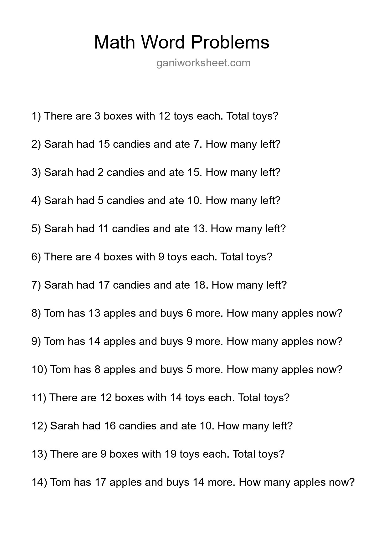 Math Word Problem Worksheet