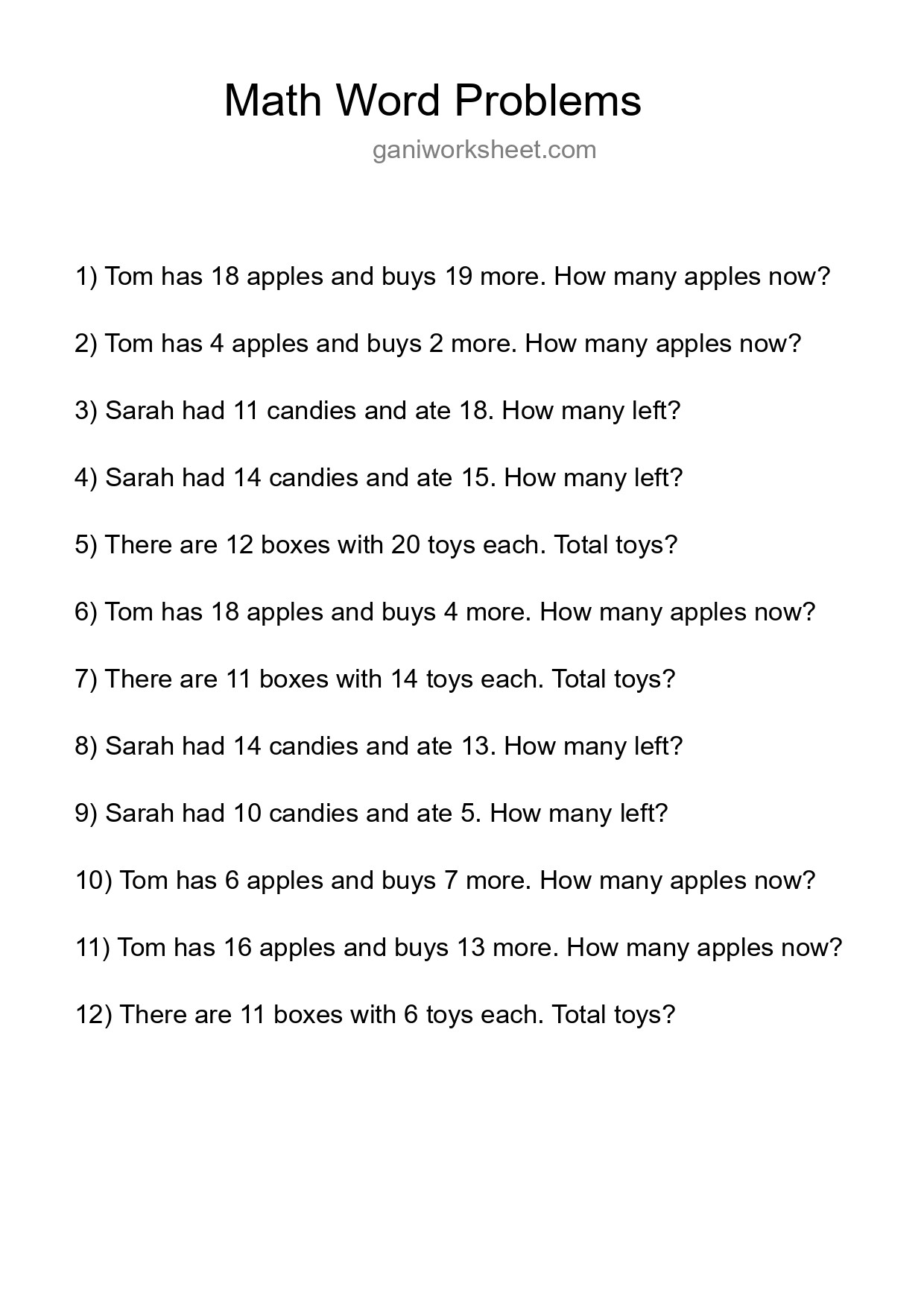 Math Word Problem Worksheet