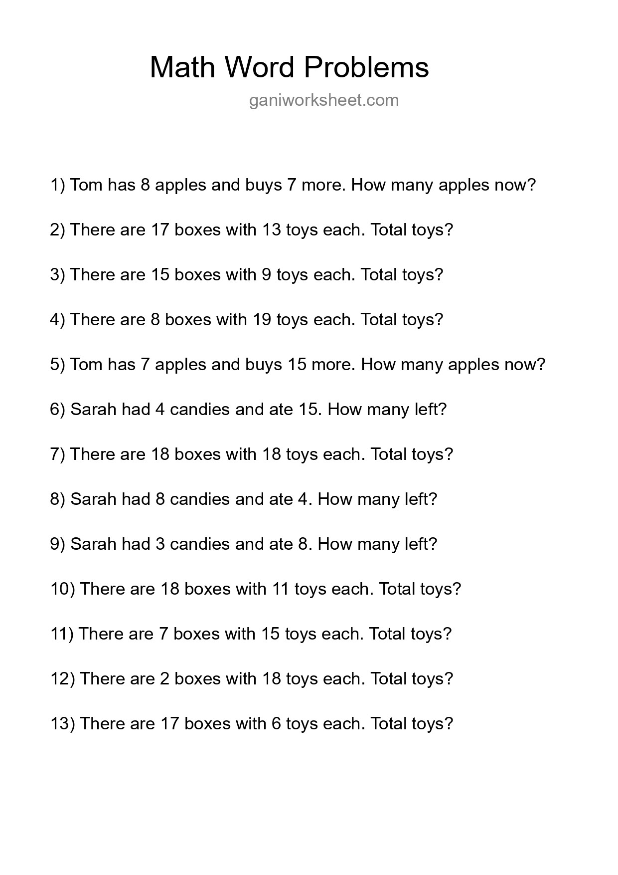 Math Word Problem Worksheet
