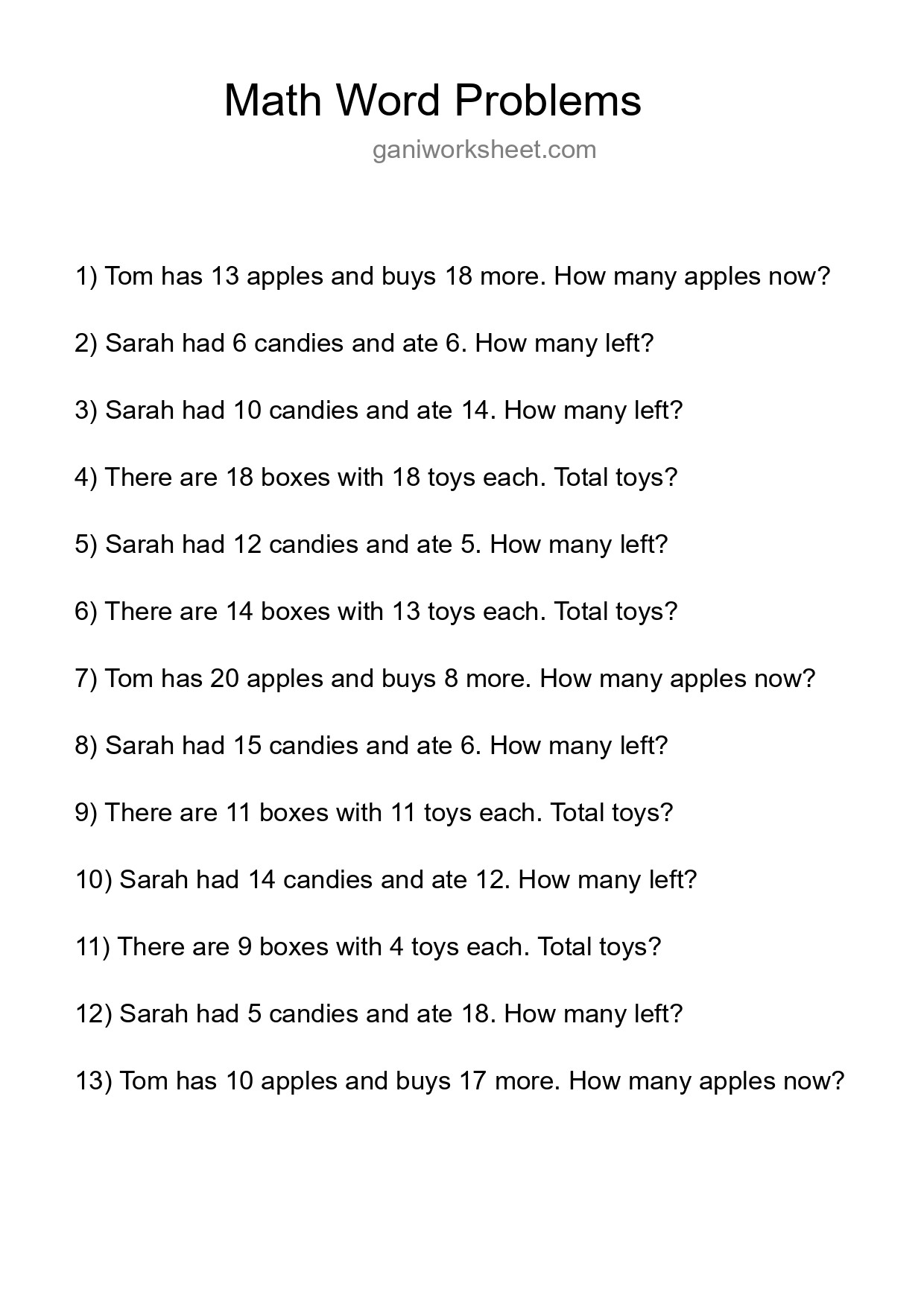 Math Word Problem Worksheet