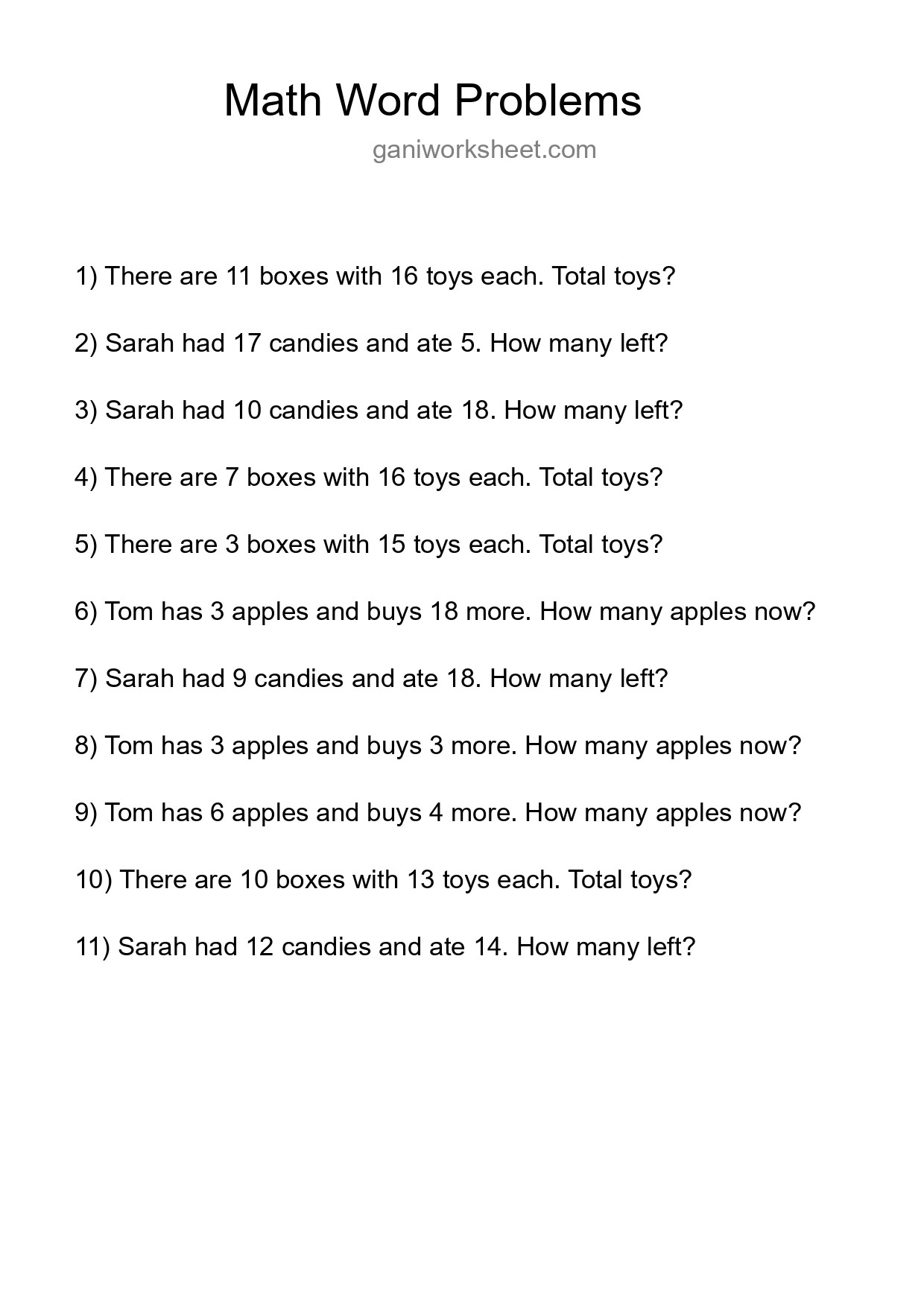 Math Word Problem Worksheet