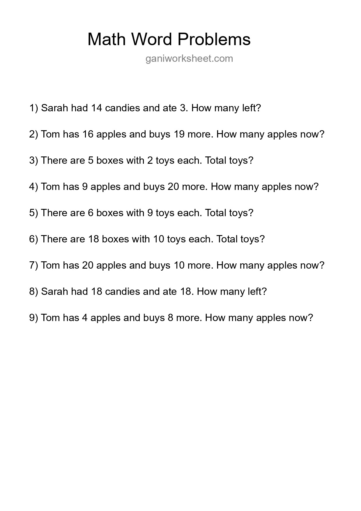 Math Word Problem Worksheet