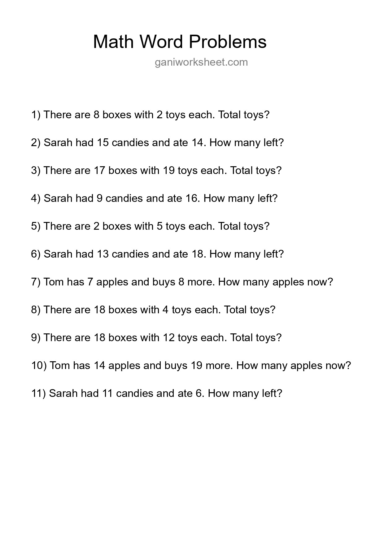 Math Word Problem Worksheet