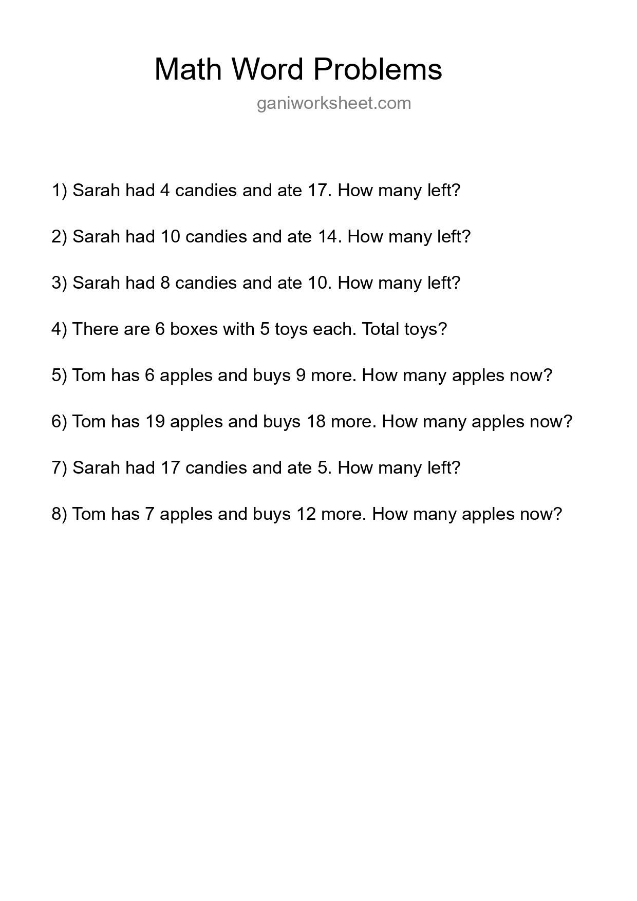 Math Word Problem Worksheet
