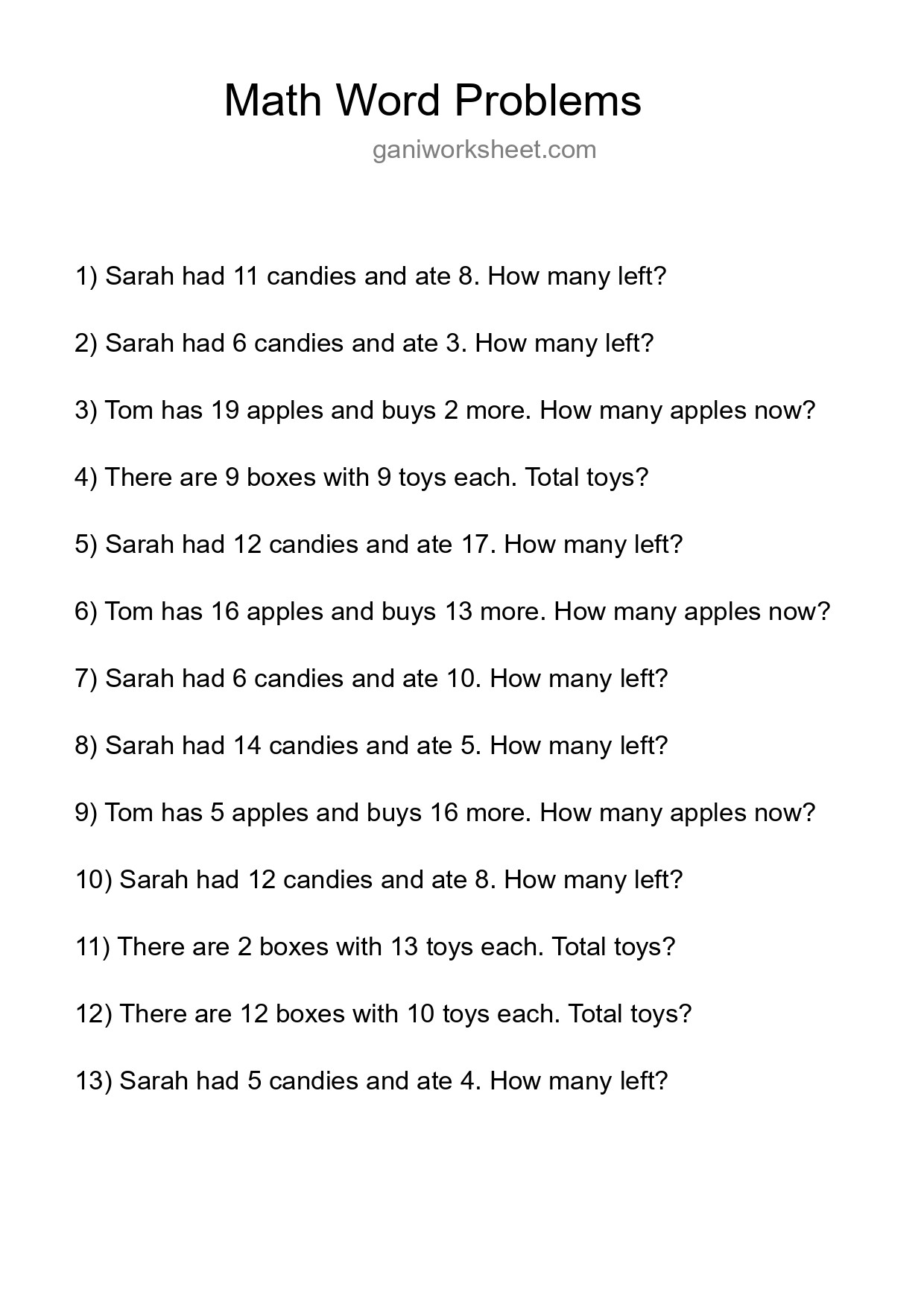 Math Word Problem Worksheet