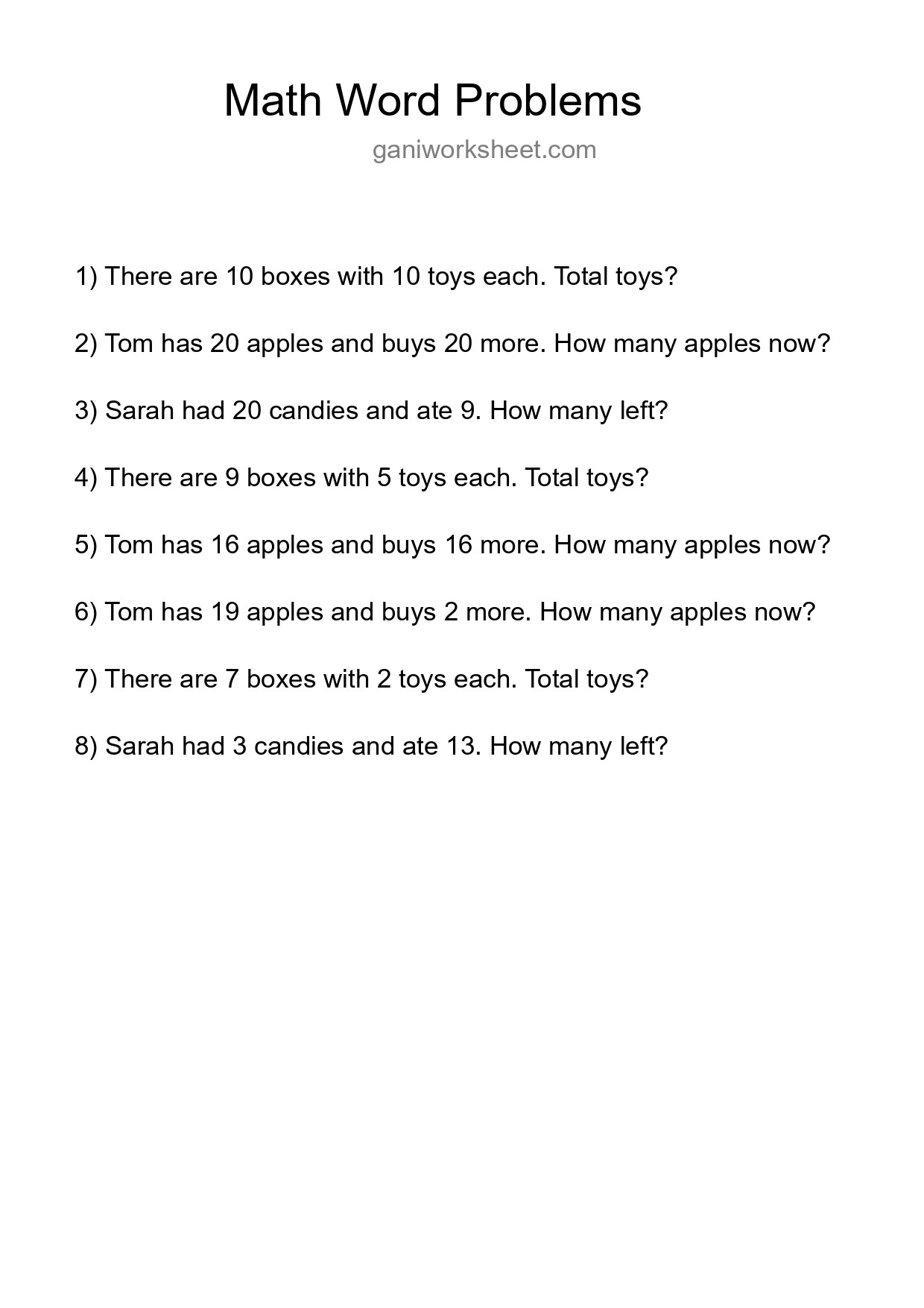 Math Word Problem Worksheet