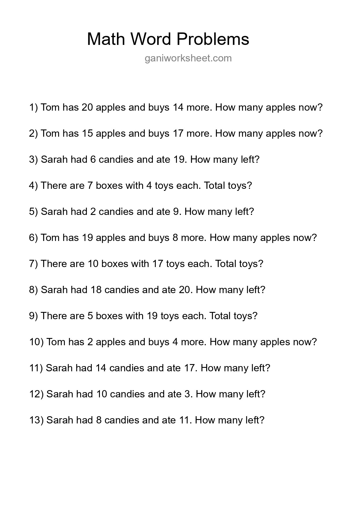 Math Word Problem Worksheet