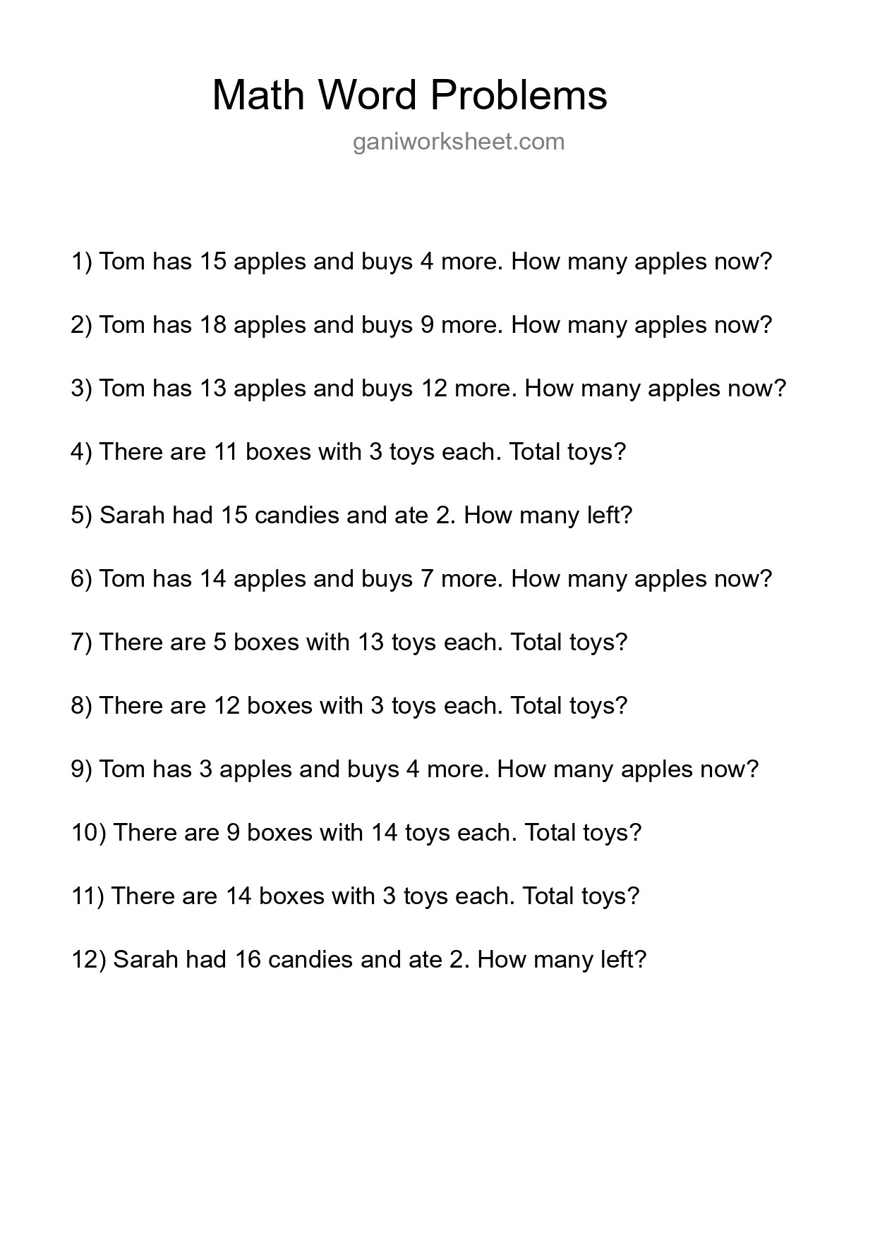 Math Word Problem Worksheet