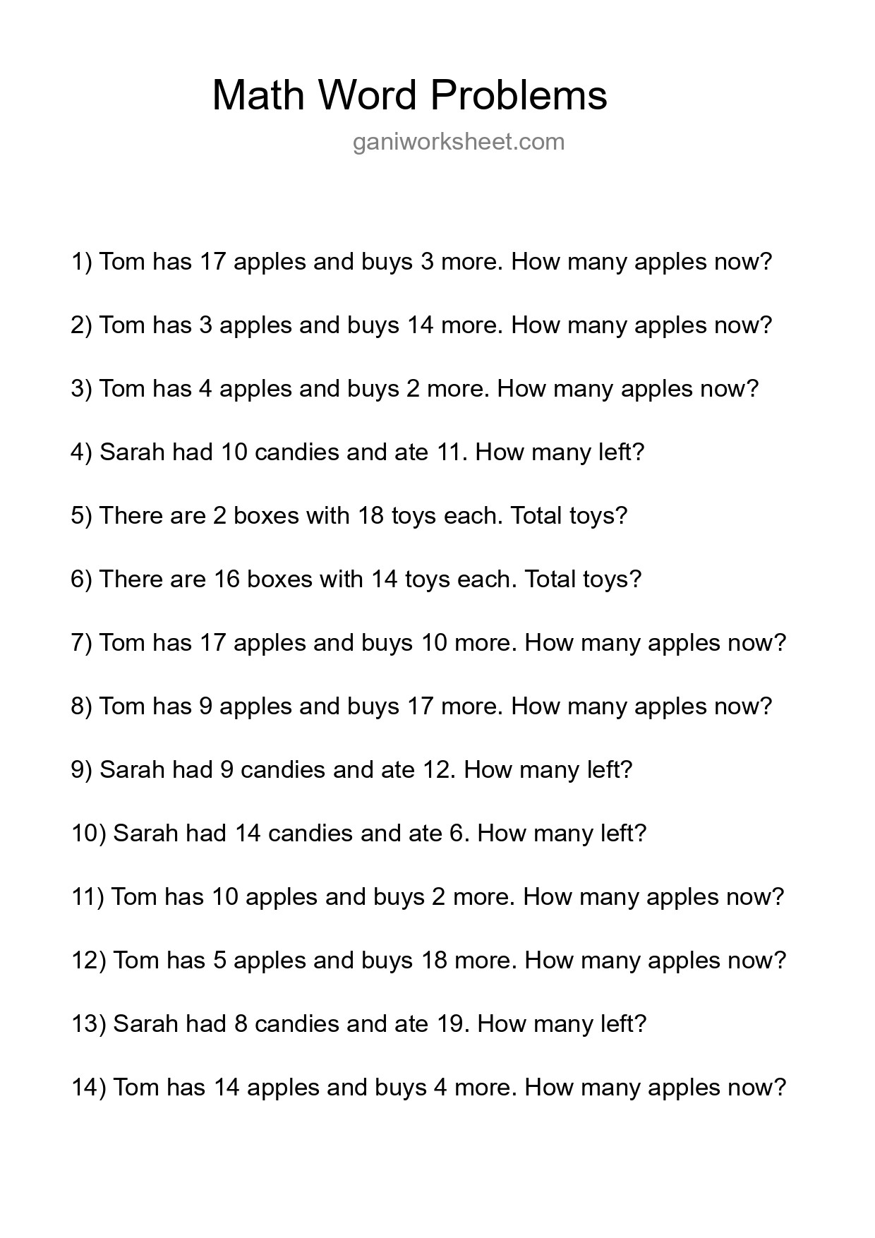 Math Word Problem Worksheet