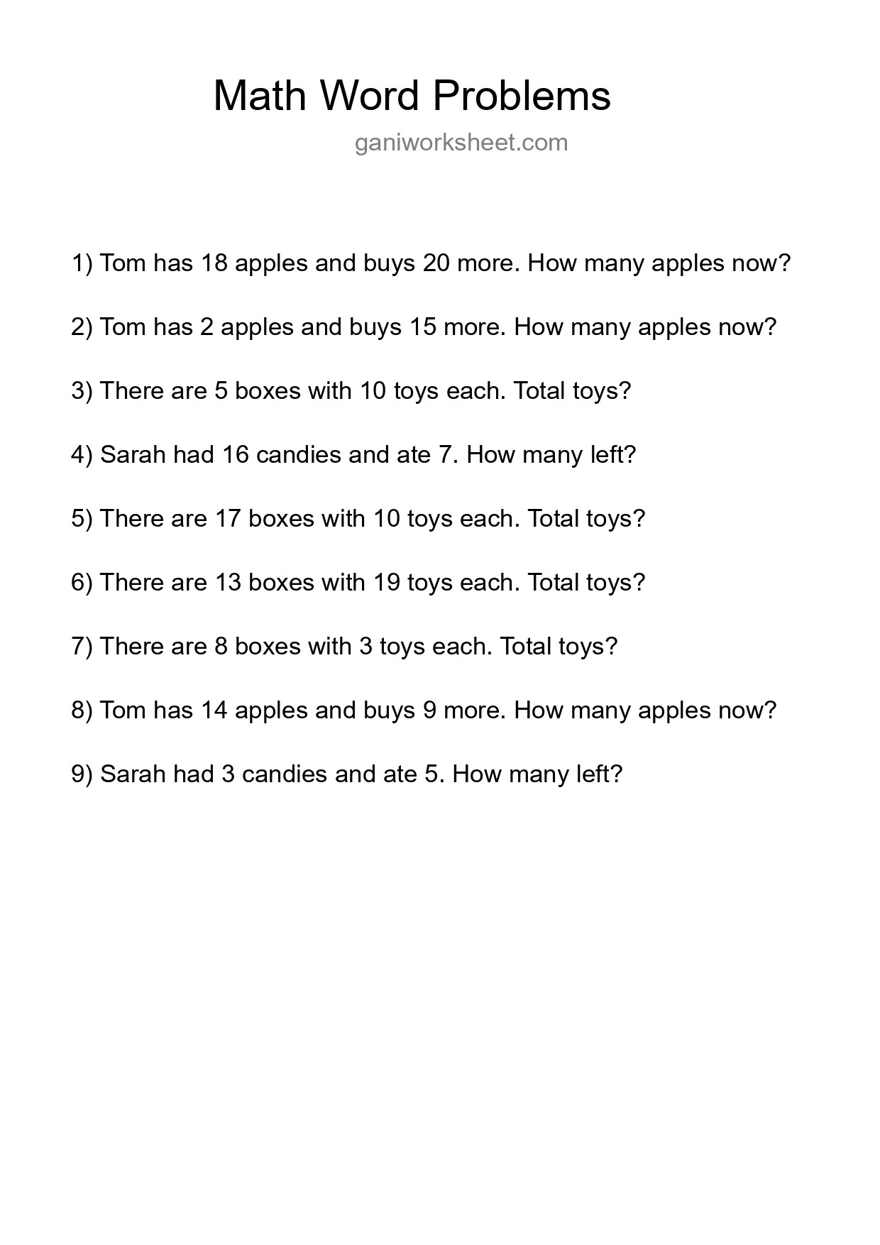Math Word Problem Worksheet