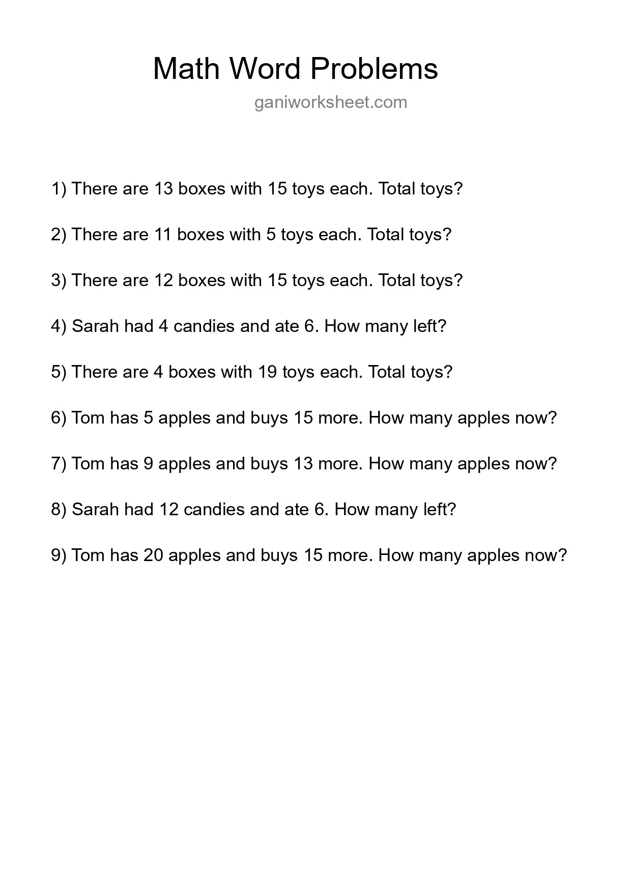 Math Word Problem Worksheet