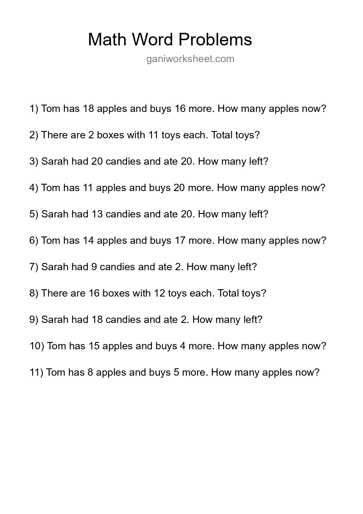 Math Word Problem Worksheet