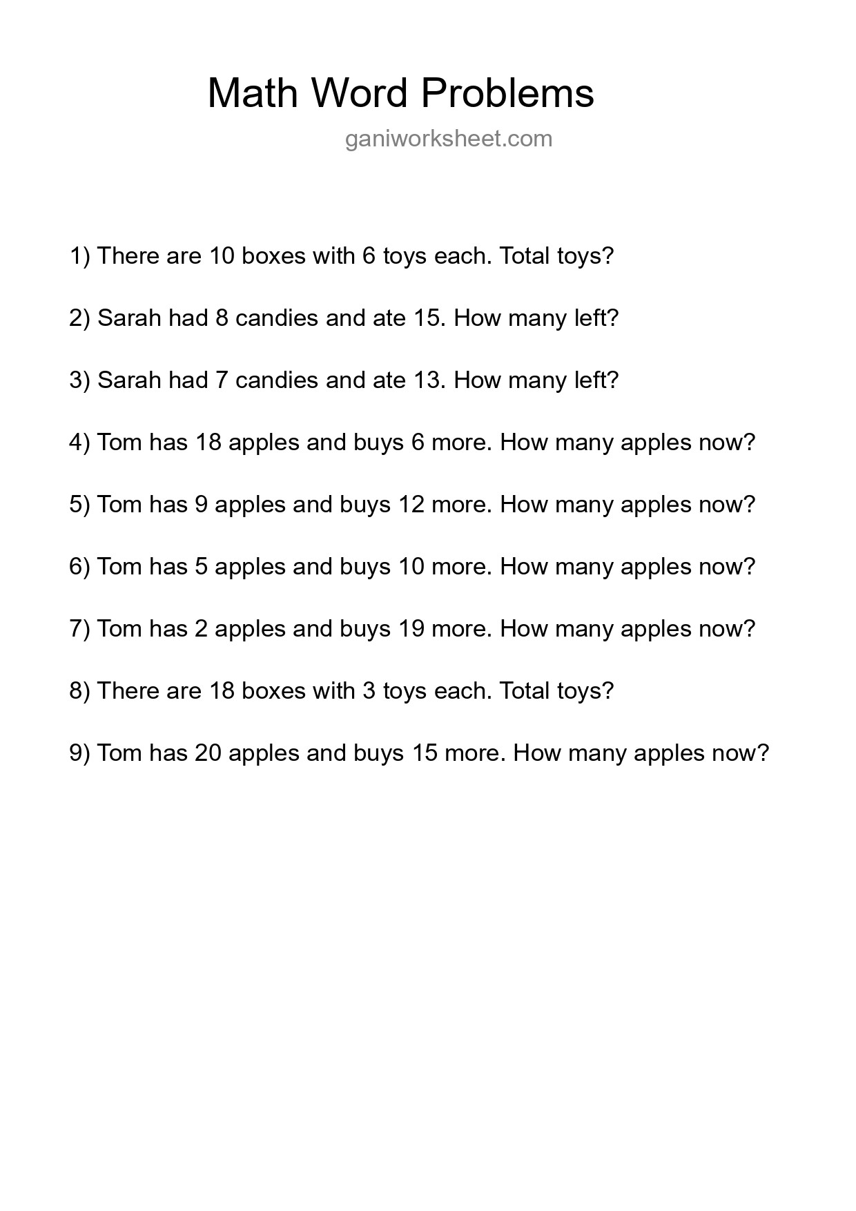 Math Word Problem Worksheet