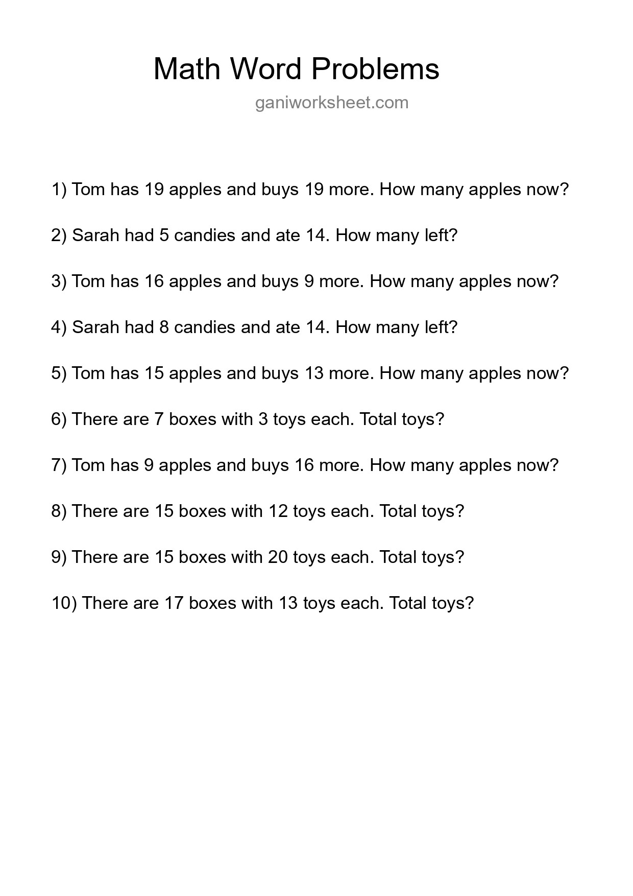 Math Word Problem Worksheet