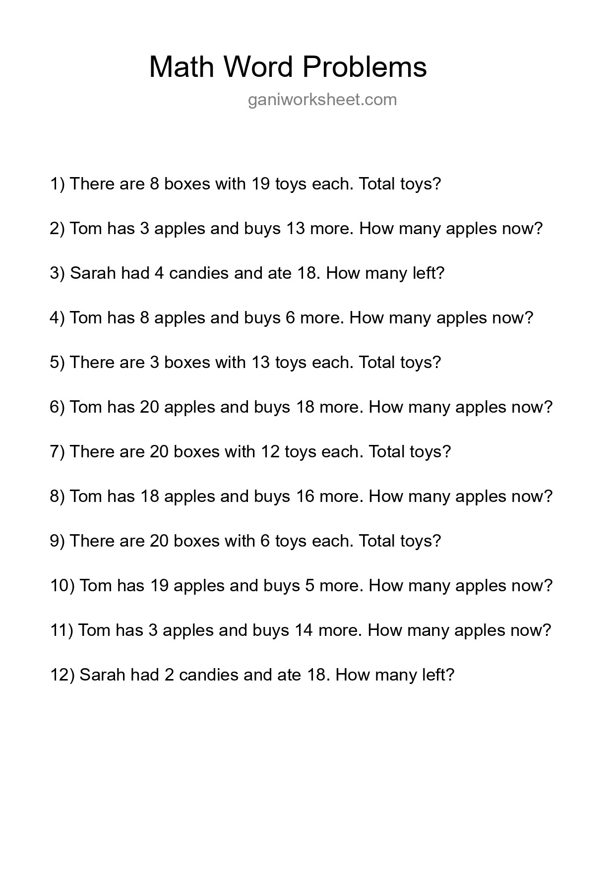 Math Word Problem Worksheet
