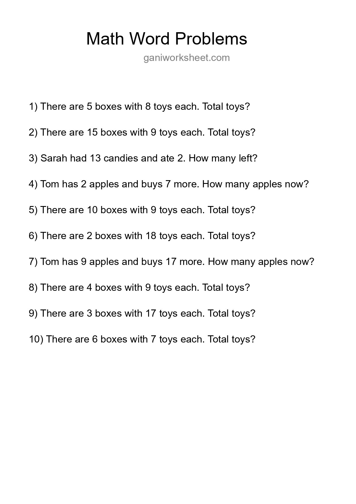 Math Word Problem Worksheet