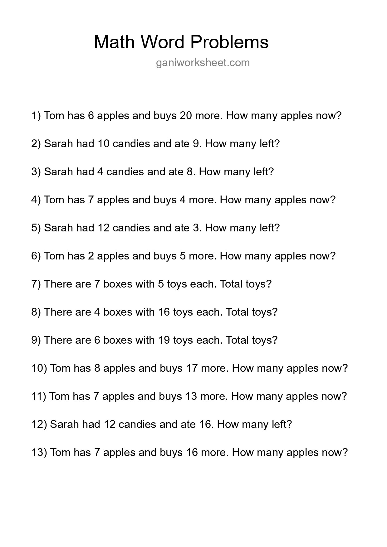 Math Word Problem Worksheet