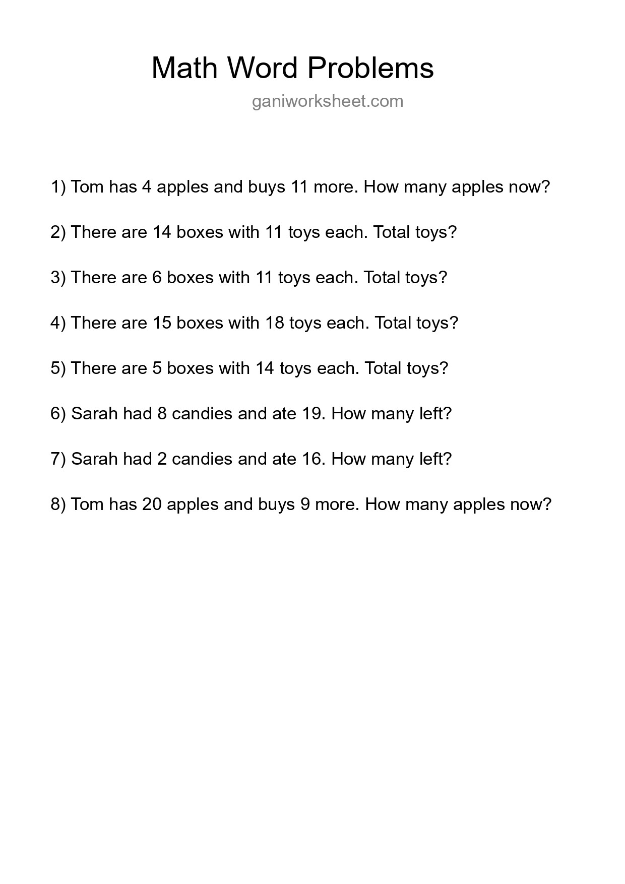 Math Word Problem Worksheet