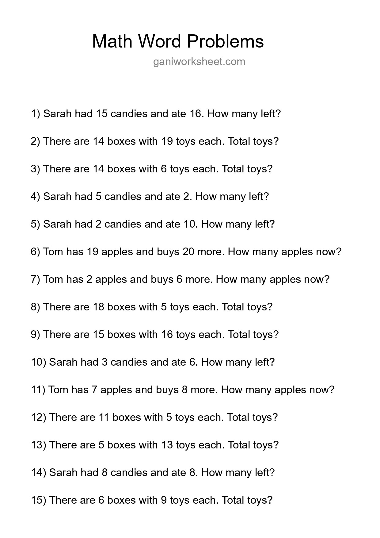 Math Word Problem Worksheet