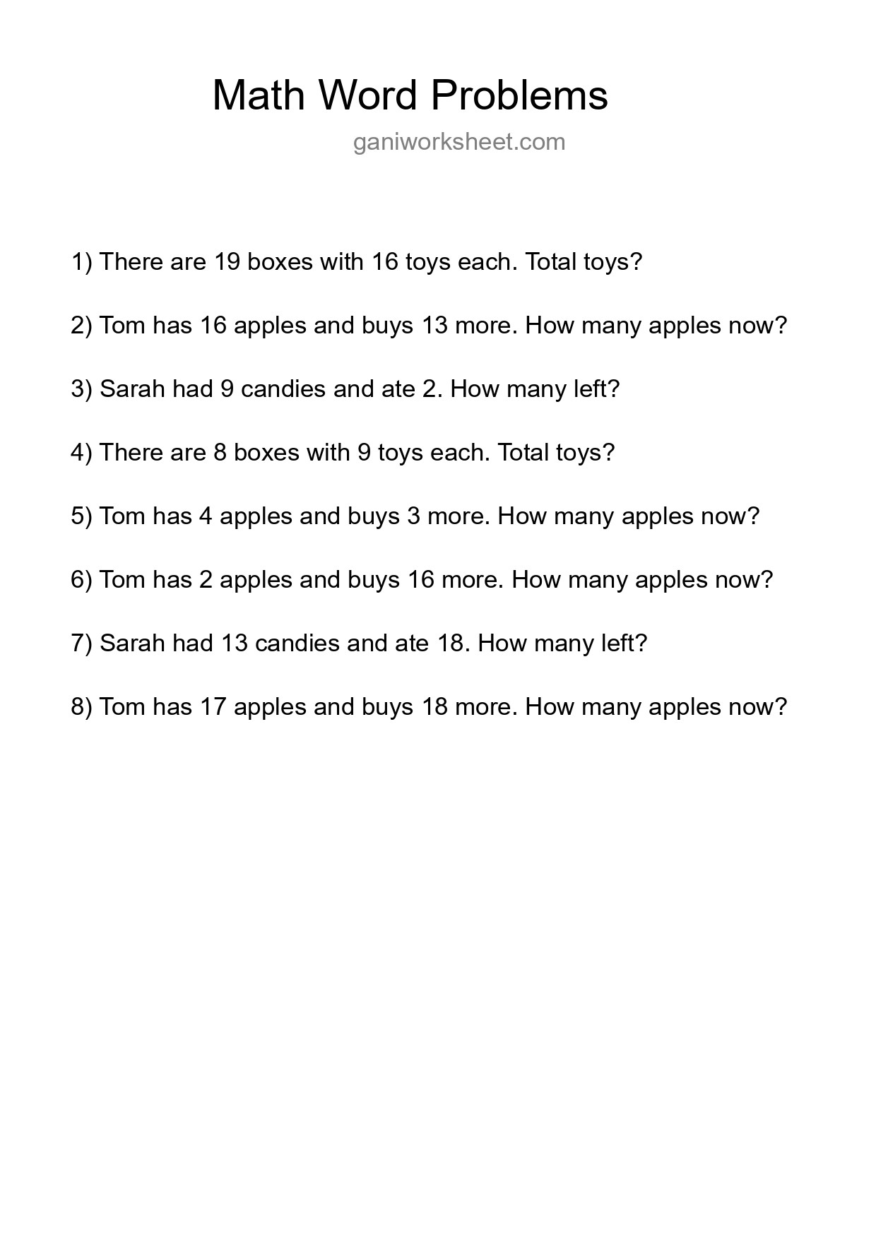Math Word Problem Worksheet