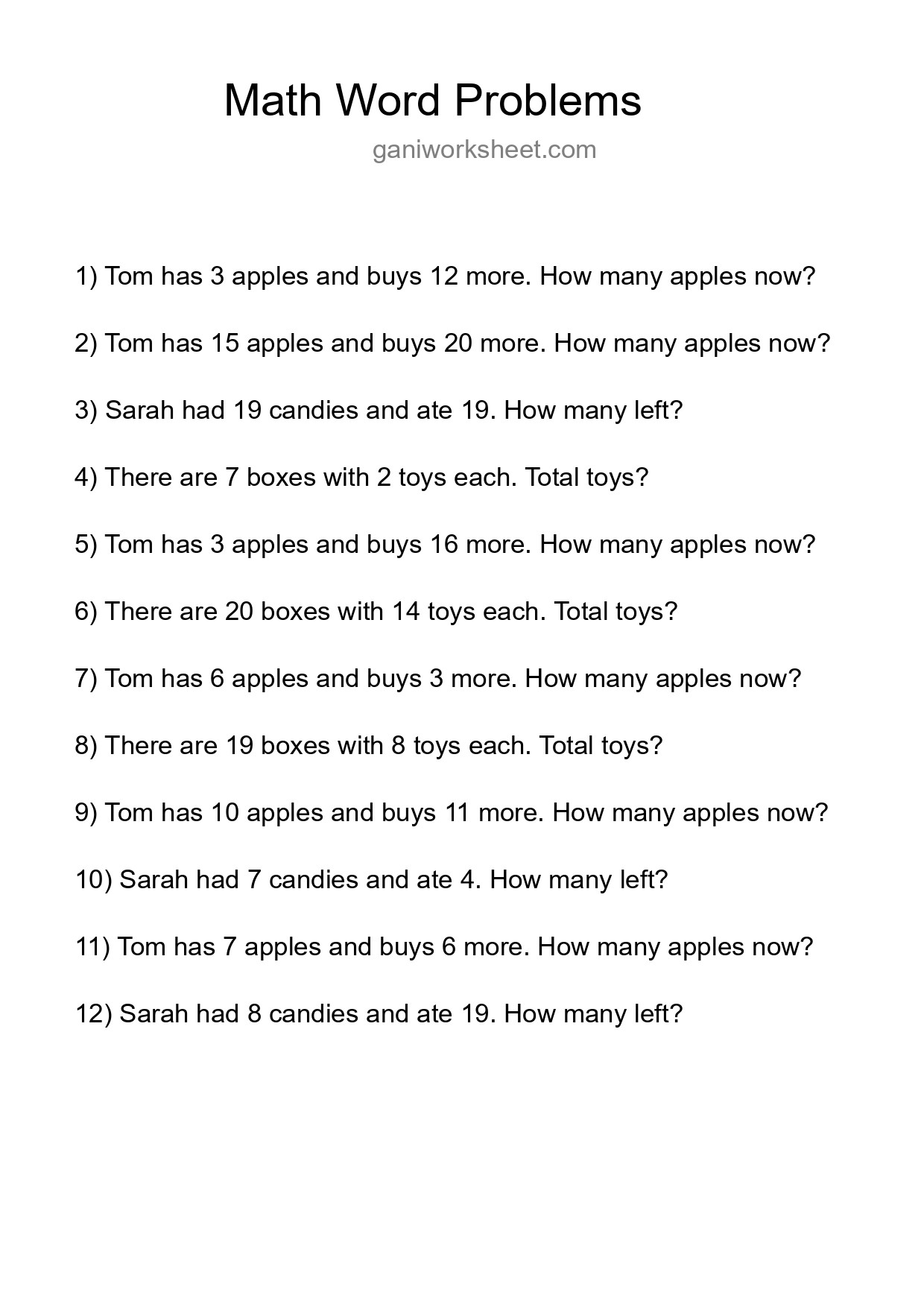 Math Word Problem Worksheet