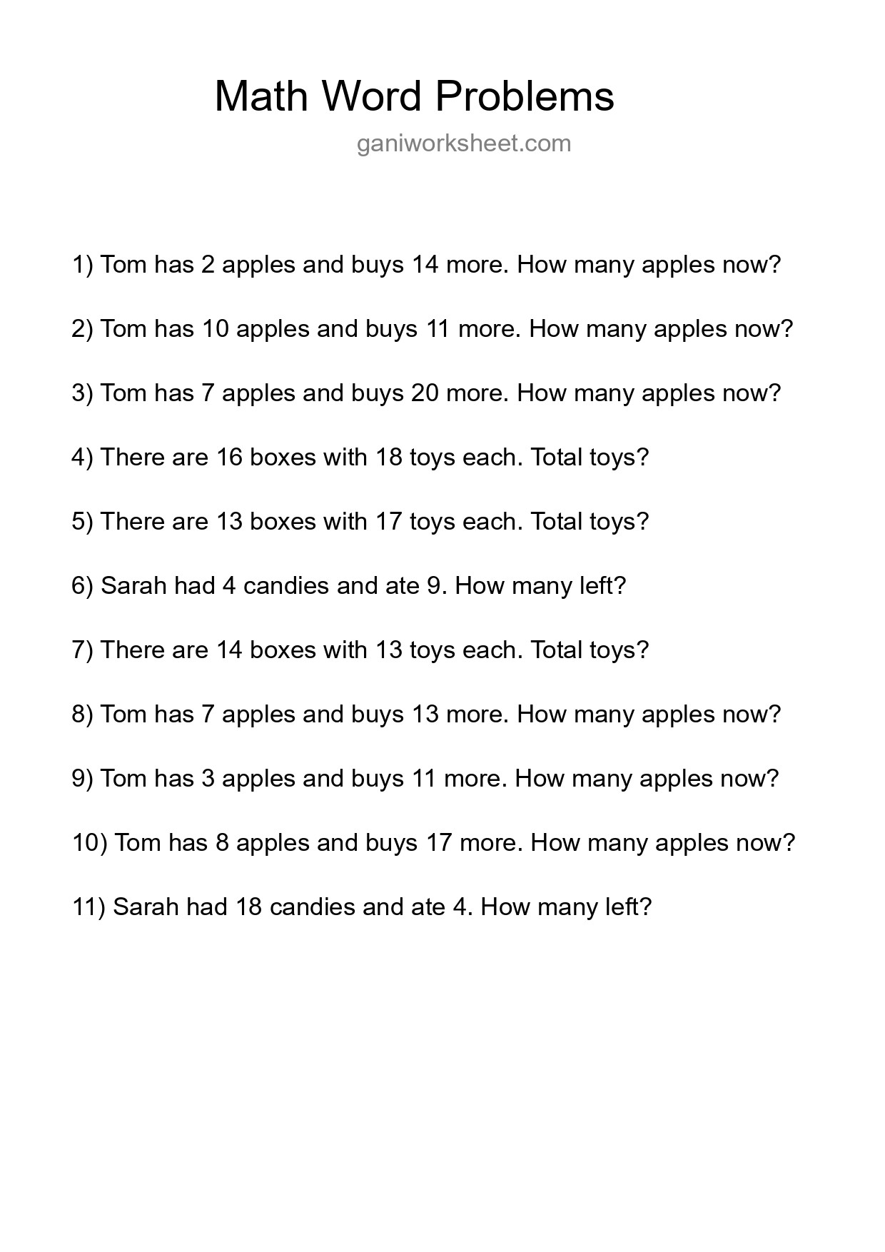 Math Word Problem Worksheet