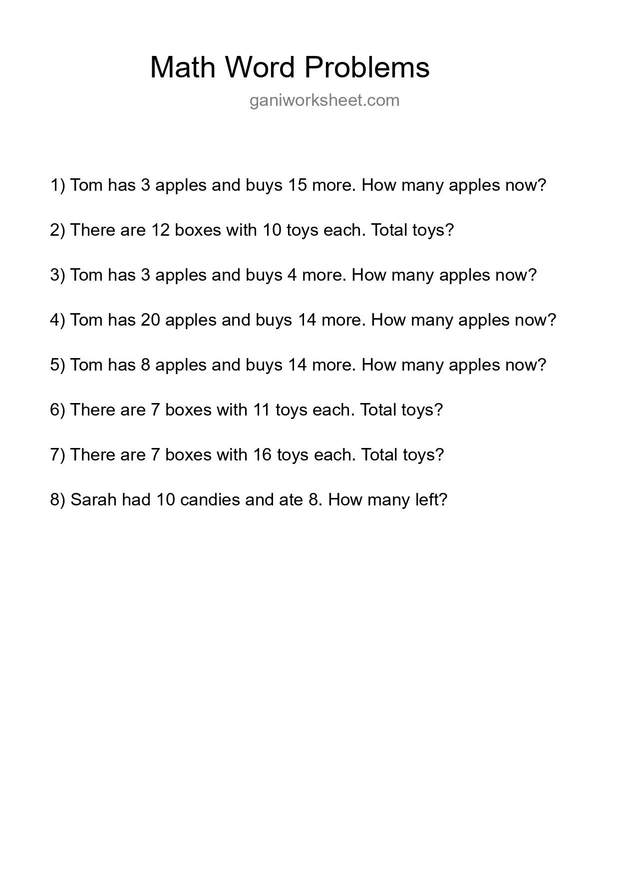 Math Word Problem Worksheet