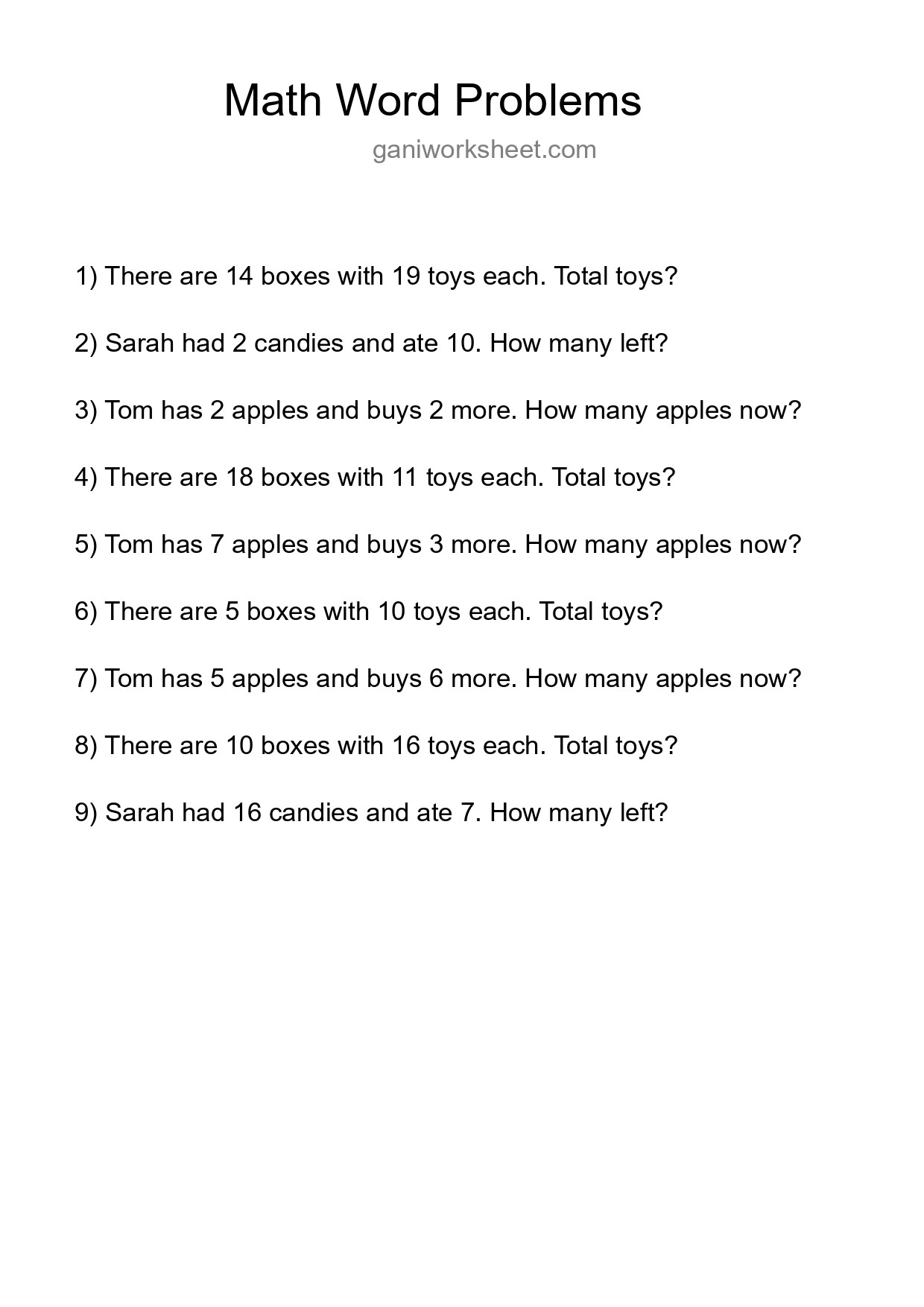 Math Word Problem Worksheet