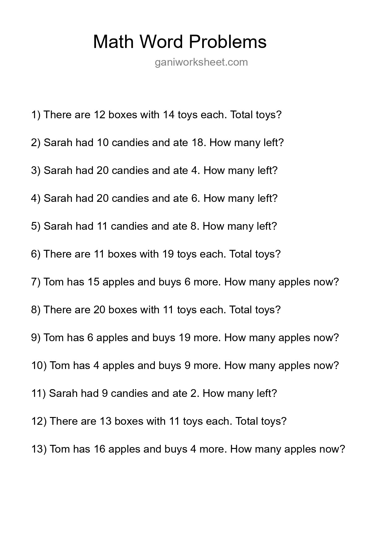 Math Word Problem Worksheet