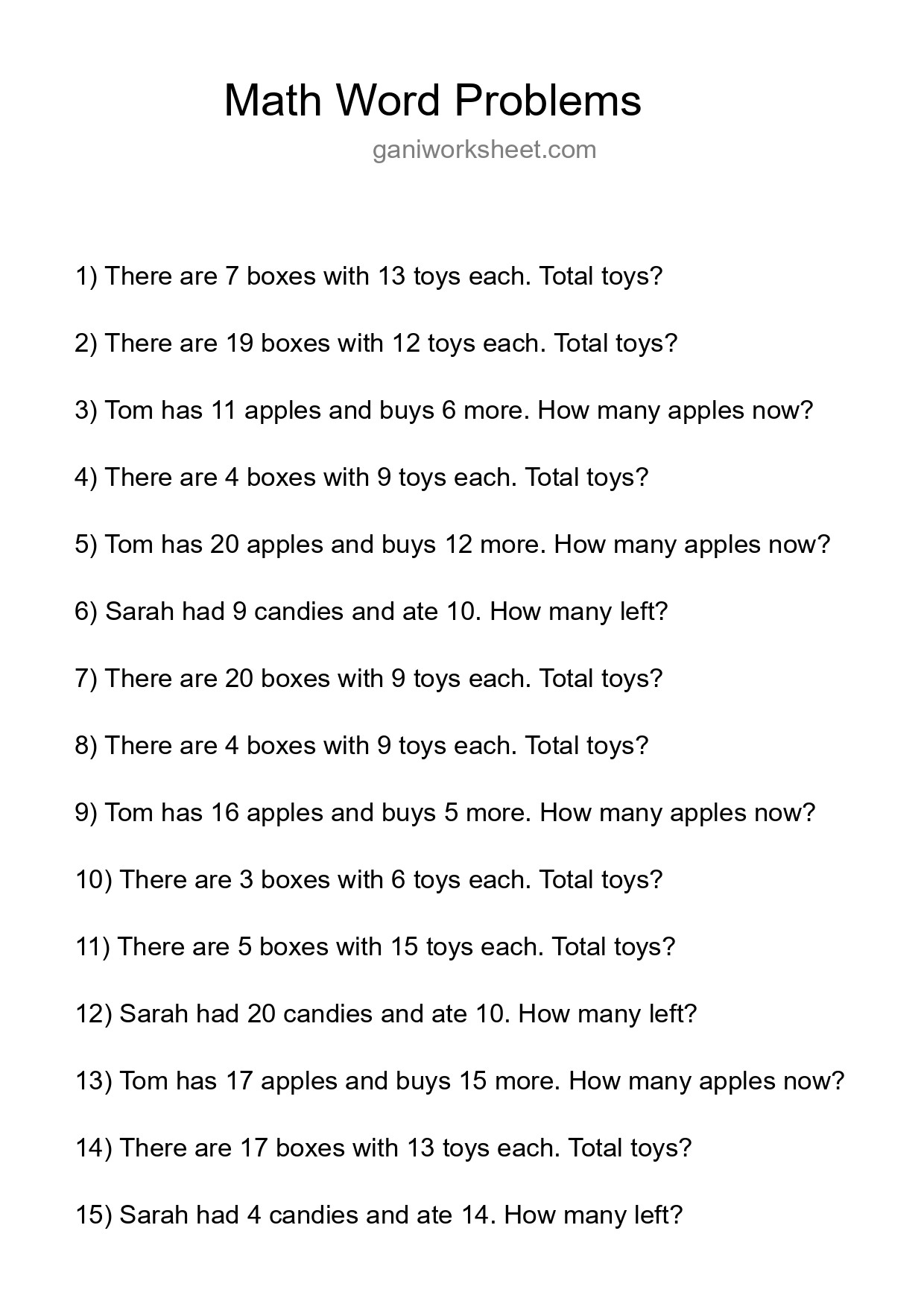 Math Word Problem Worksheet