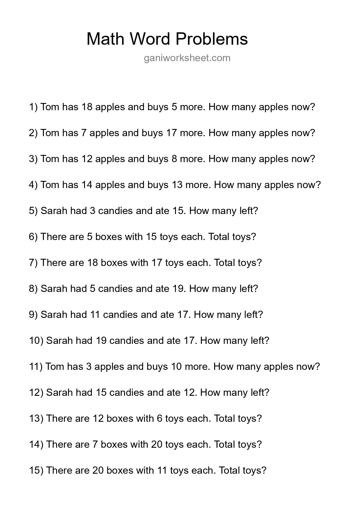 Math Word Problem Worksheet