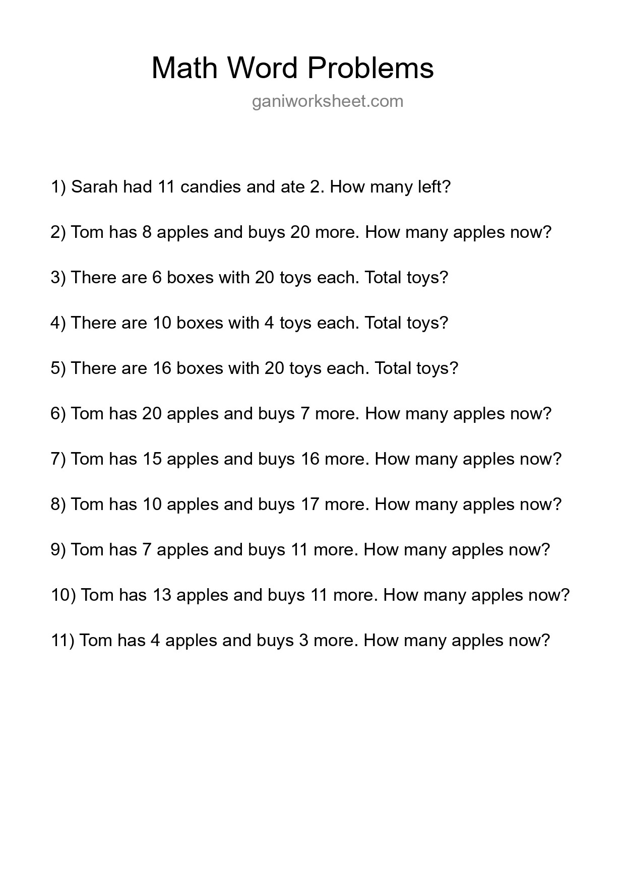 Math Word Problem Worksheet