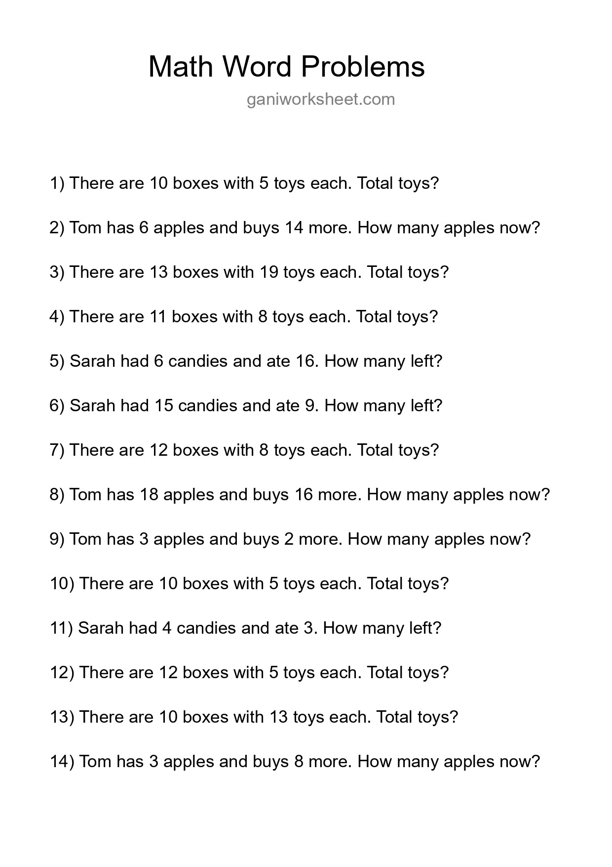 Math Word Problem Worksheet