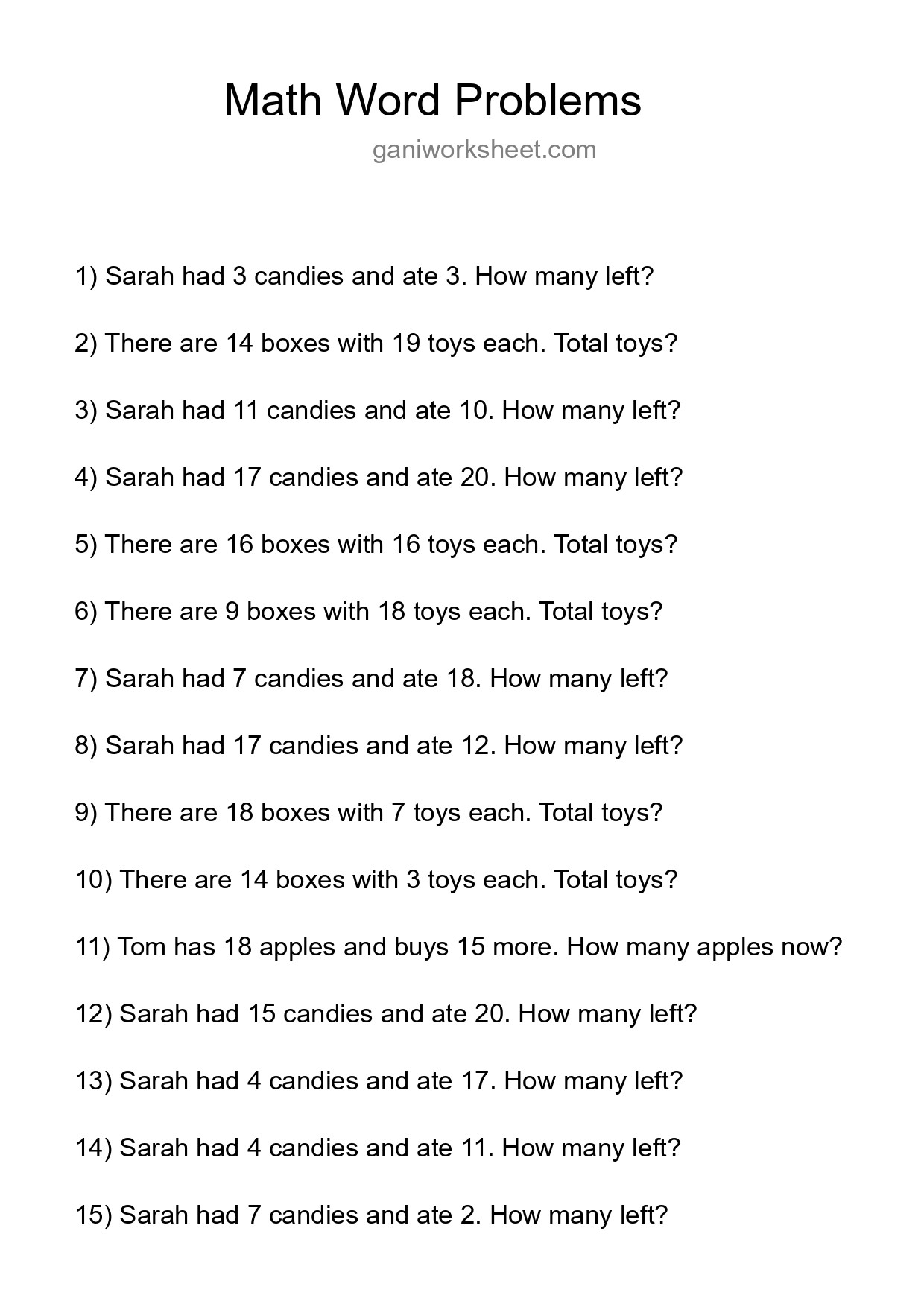 Math Word Problem Worksheet