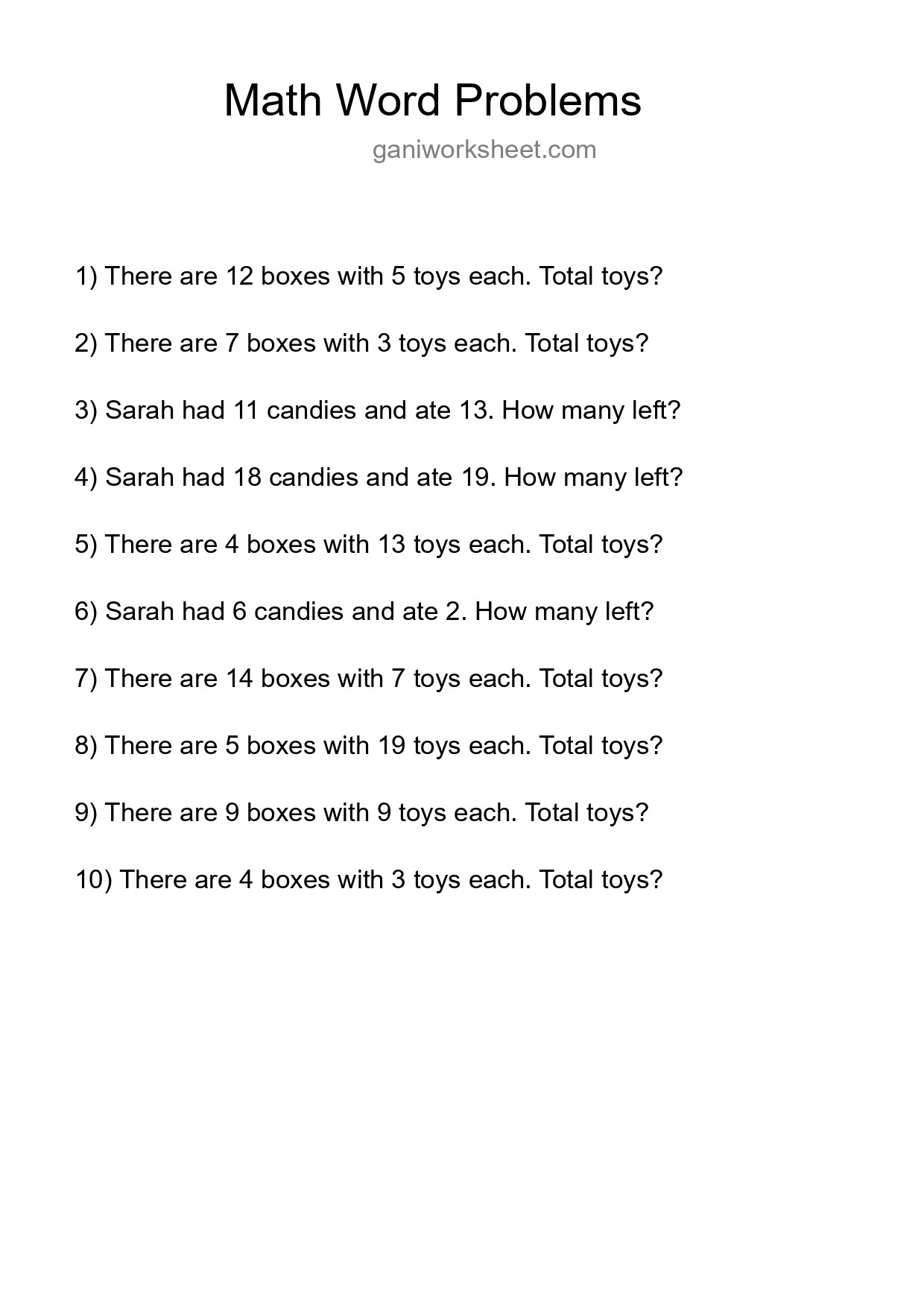 Math Word Problem Worksheet