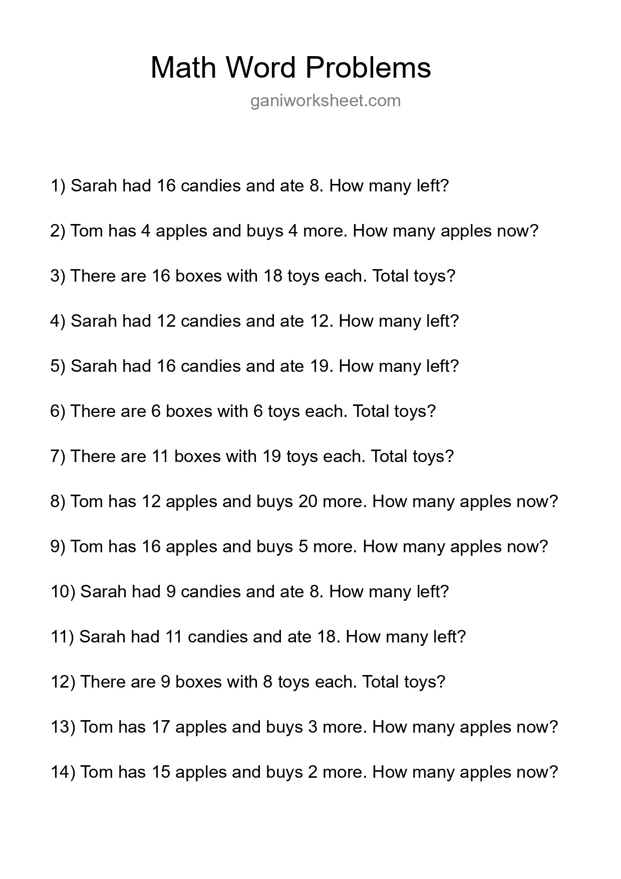 Math Word Problem Worksheet