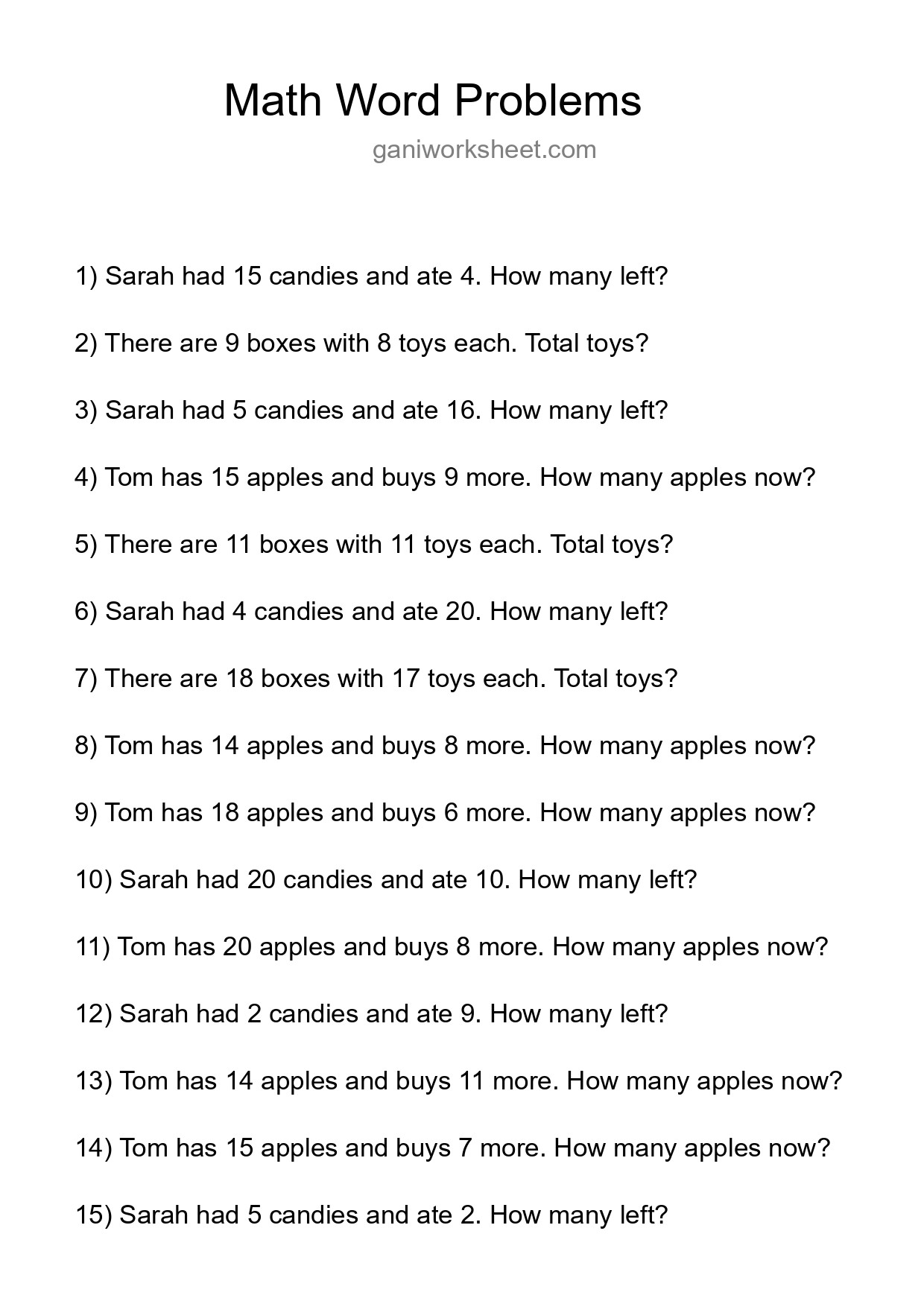 Math Word Problem Worksheet