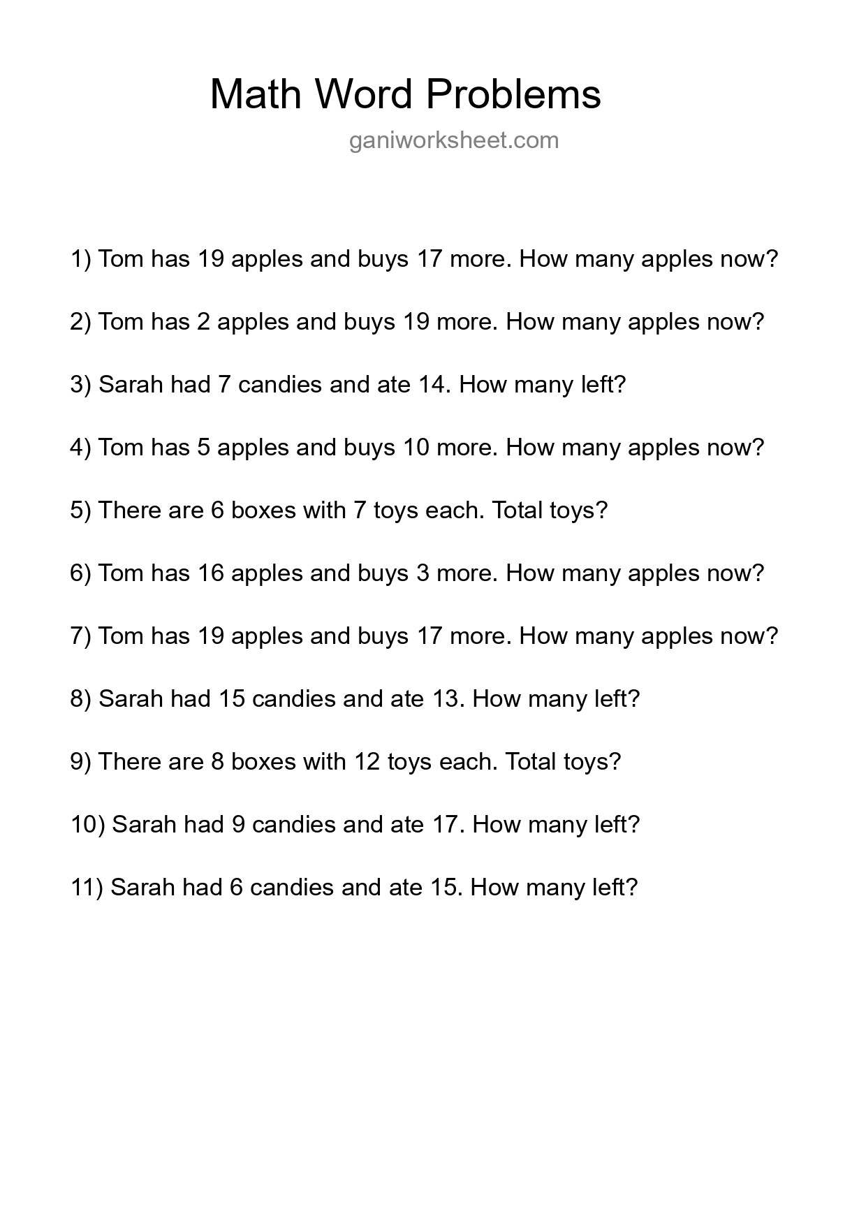 Math Word Problem Worksheet